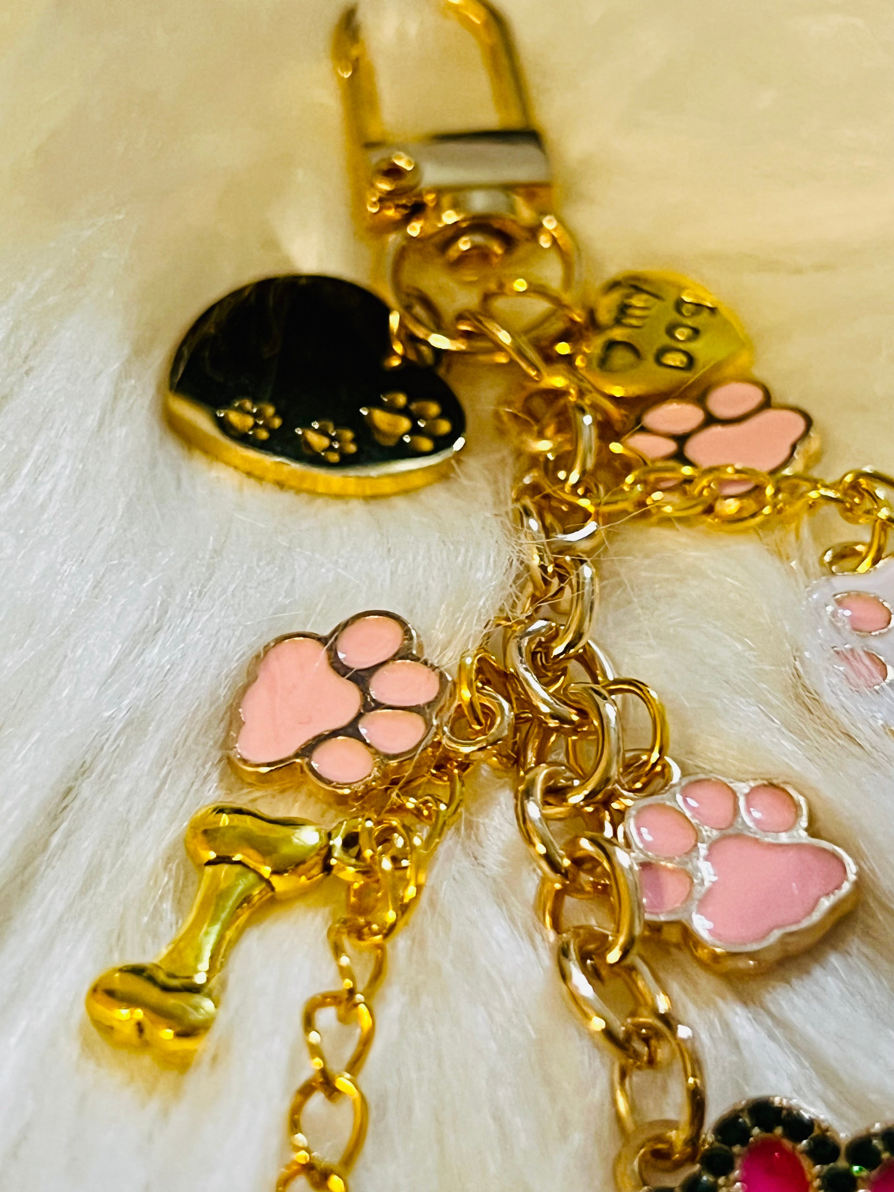 LV Luxury Designer Paw Print Keychain Bag Charm Gold Black Pink Blue Rhinestone