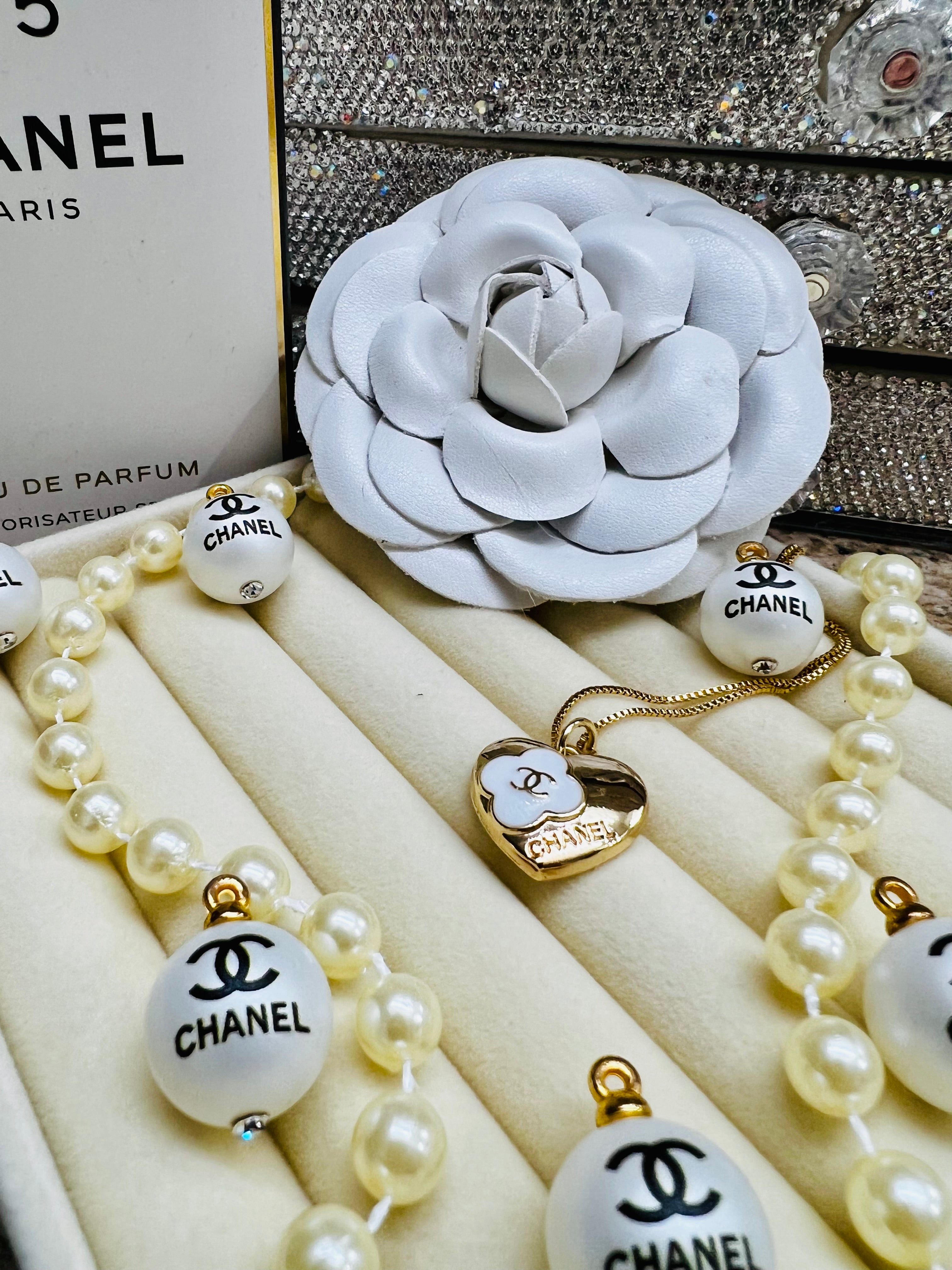 Chanel Gold & White Heart Pendant Necklace