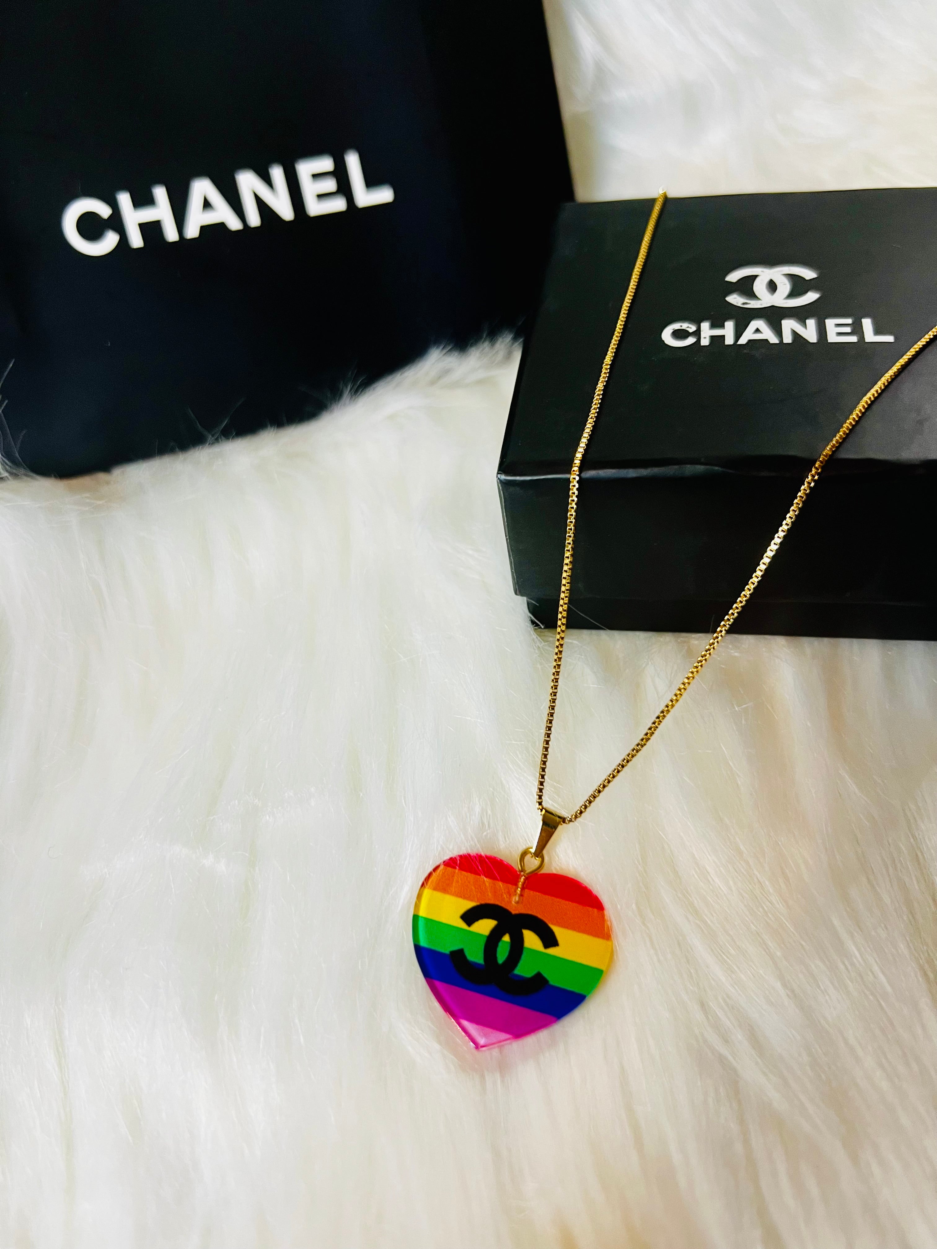 CHANEL Rainbow Heart Pendant Necklace