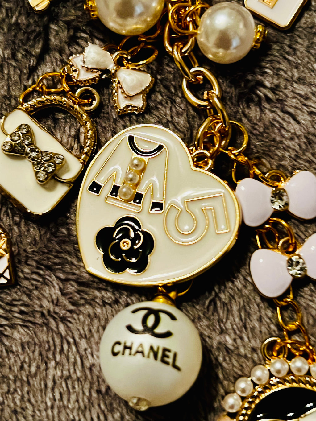Chanel Gold & White Keychain
