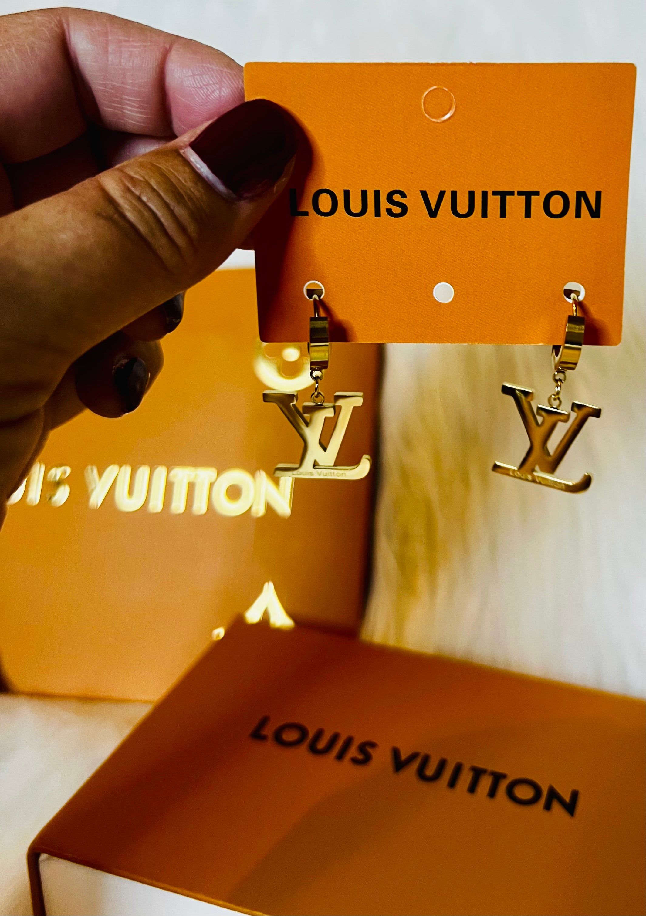 LV Logo Gold Earrings