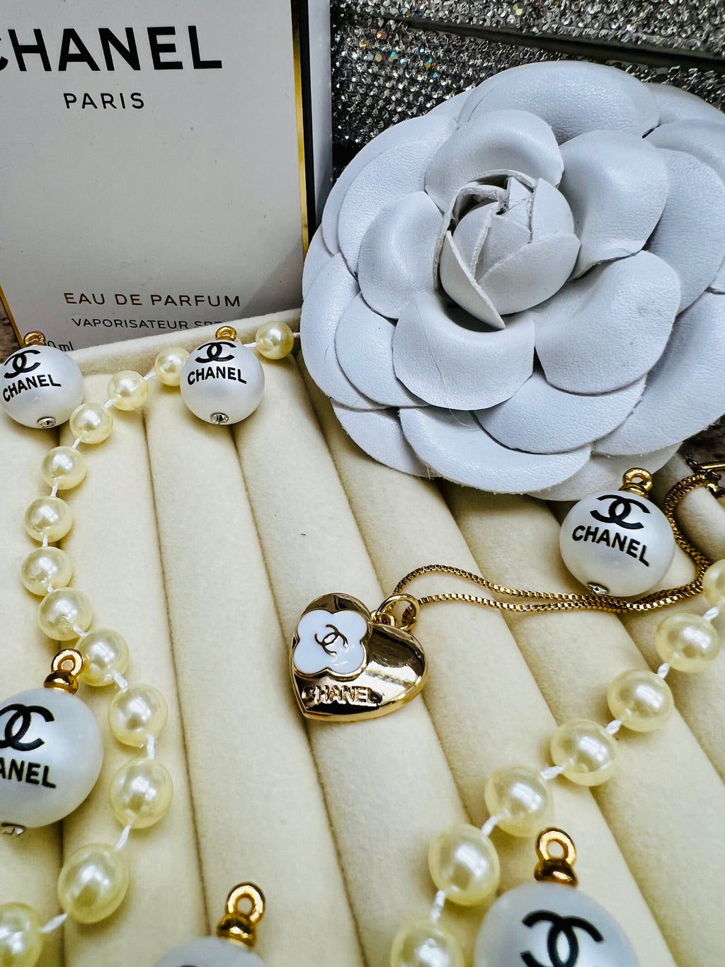 Chanel Gold & White Heart Pendant Necklace