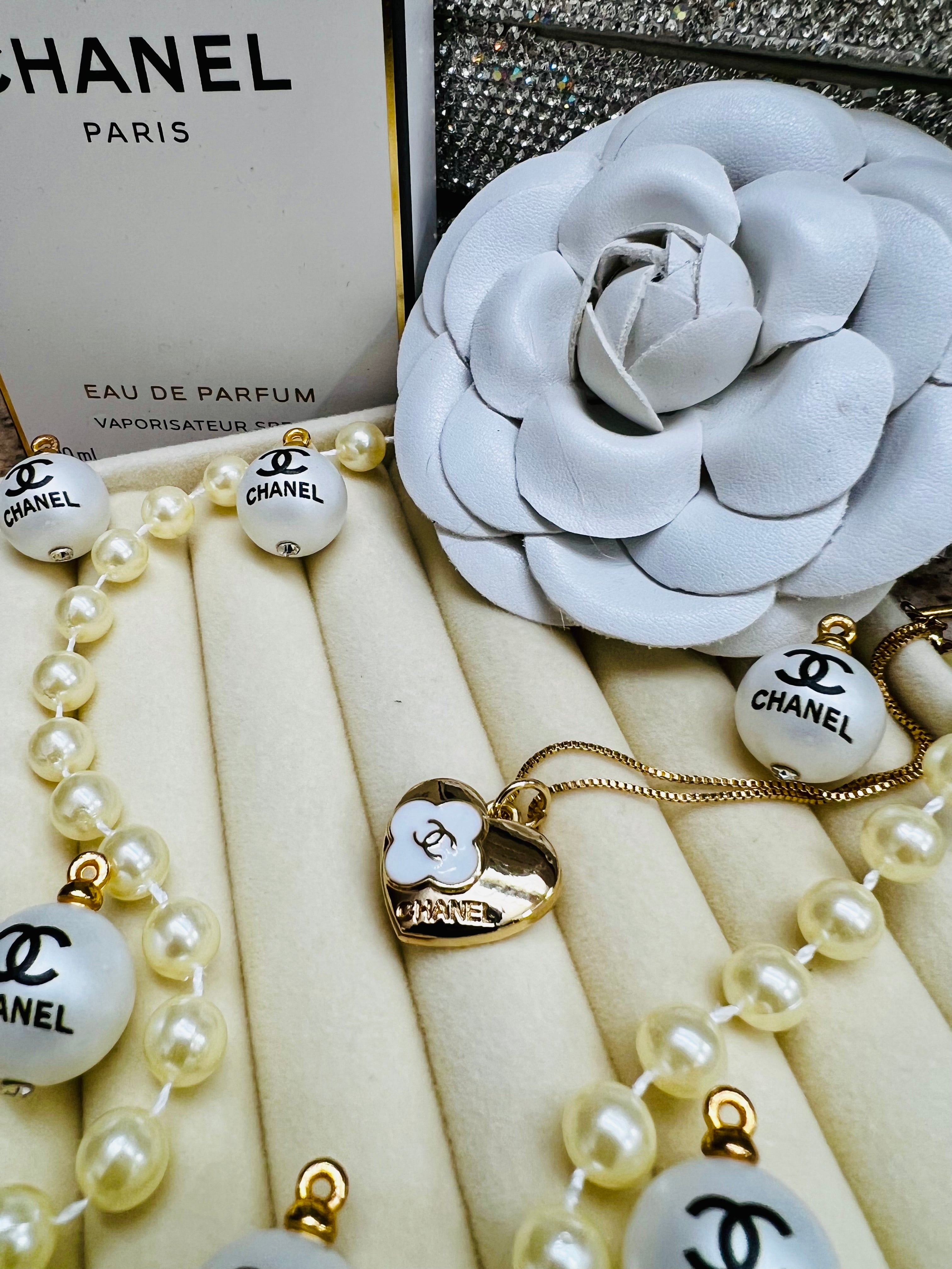 Chanel Gold & White Heart Pendant Necklace