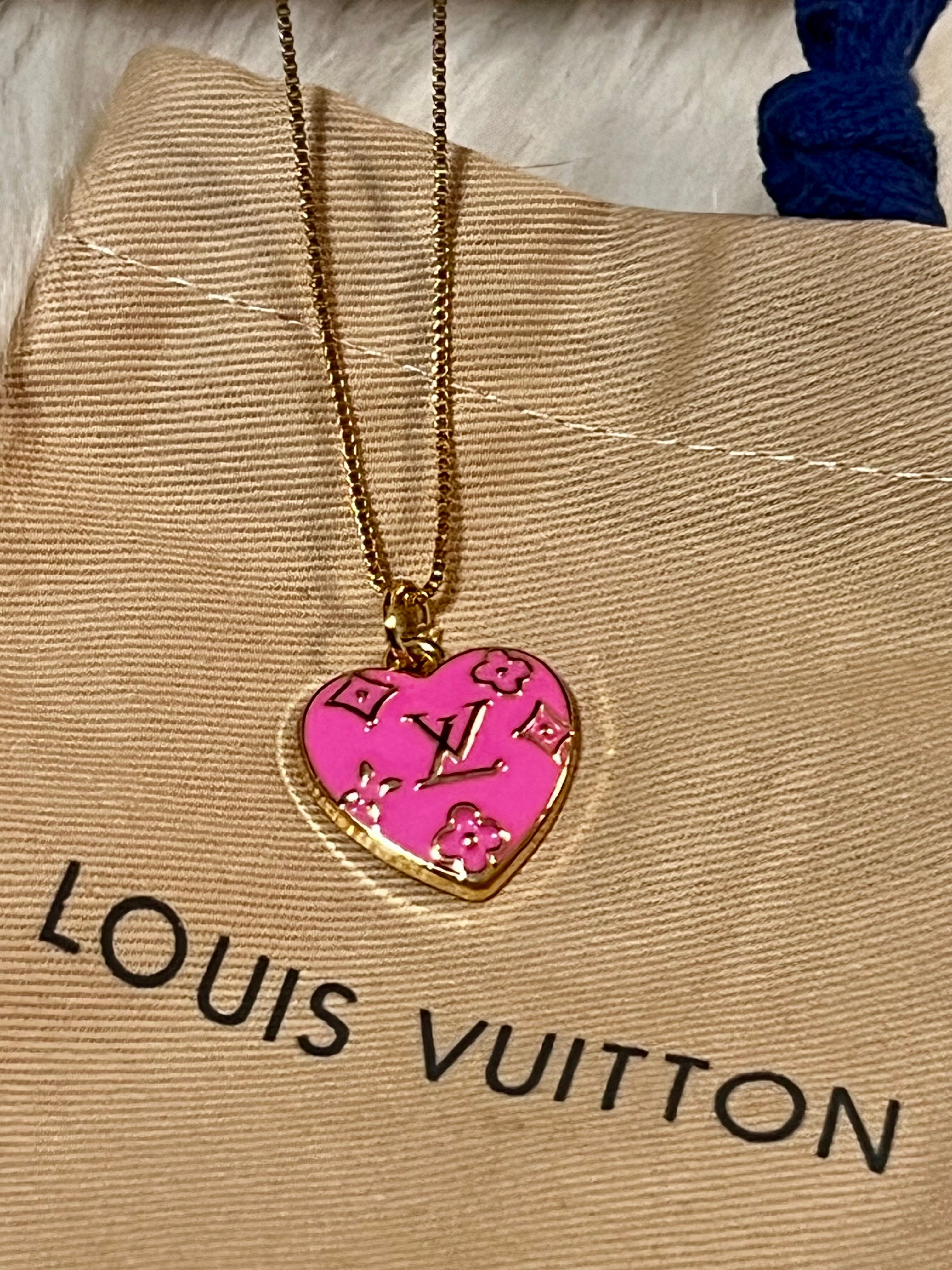 LV Pink & Gold Heart Pendant Box Chain Necklace