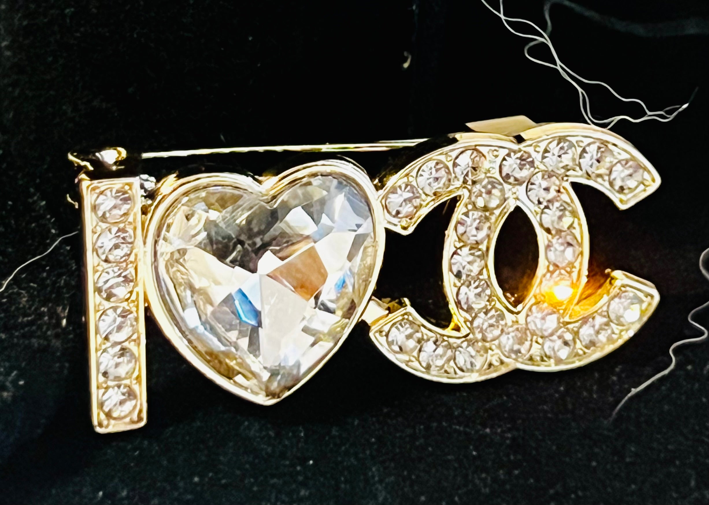 I Love CHANEL Gold with Crystal & Rhinestone Brooch