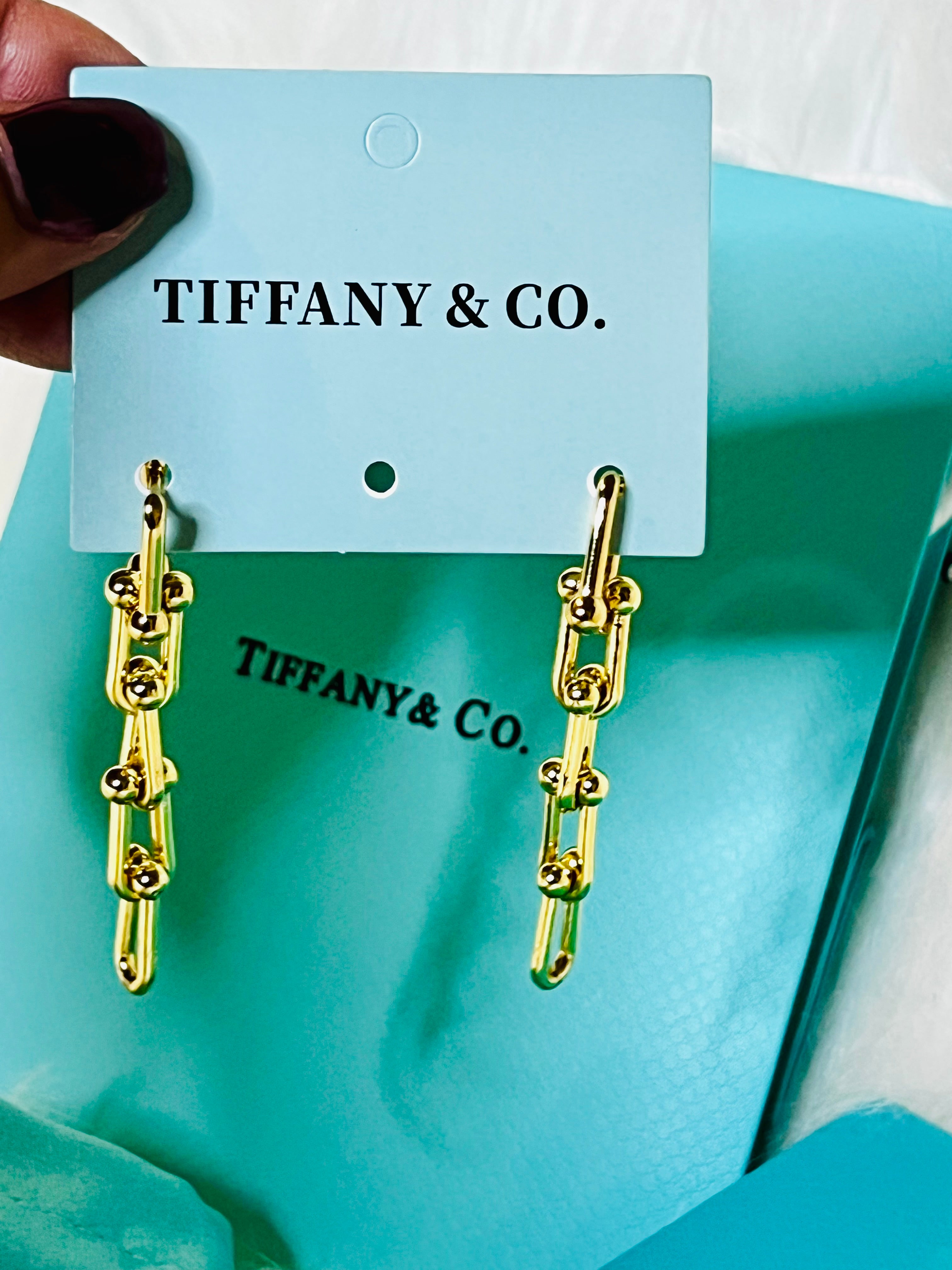 Tiffany & Co. Gold Paperclip Style Dangle Earrings
