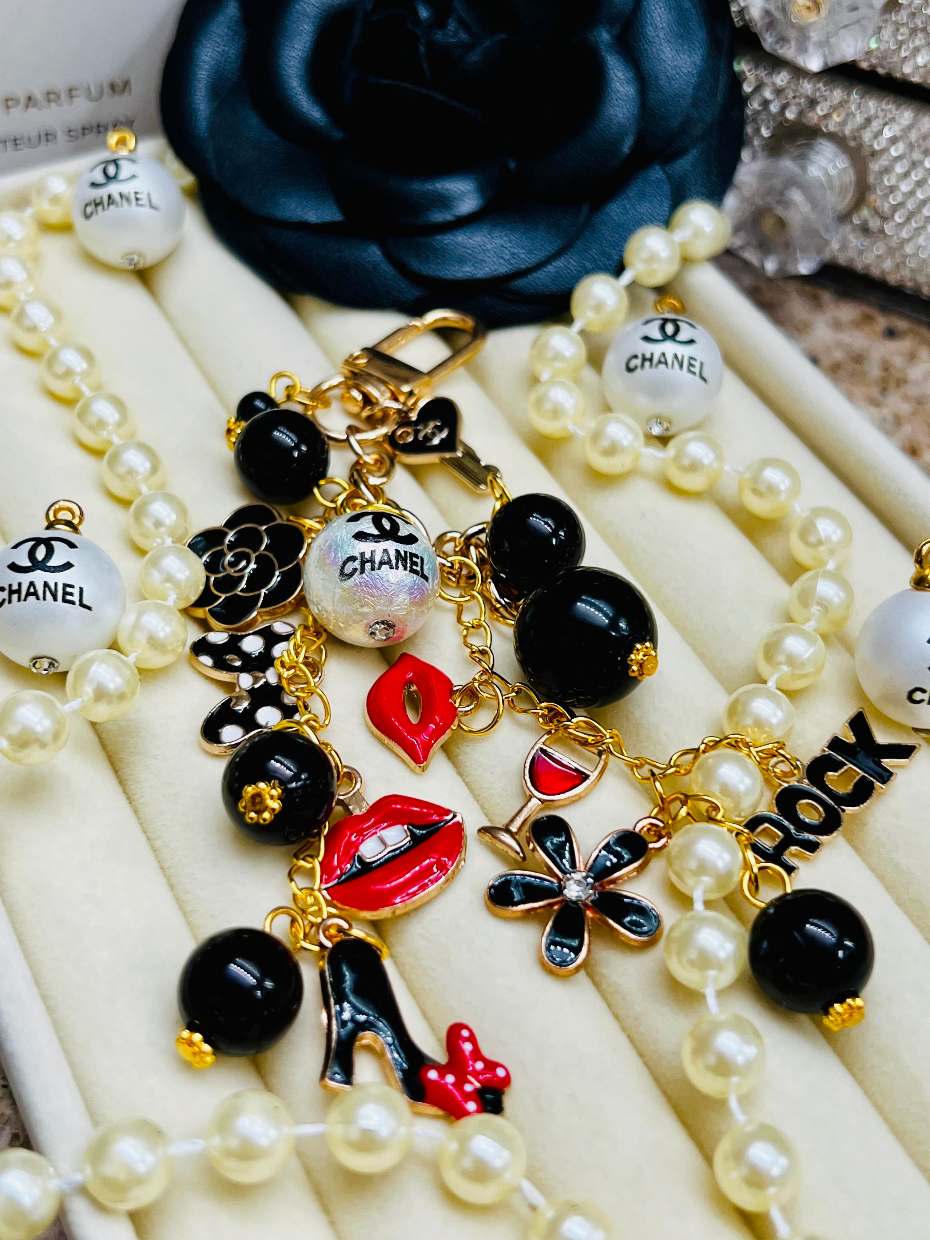 CHANEL Black & Gold Charm Keychain