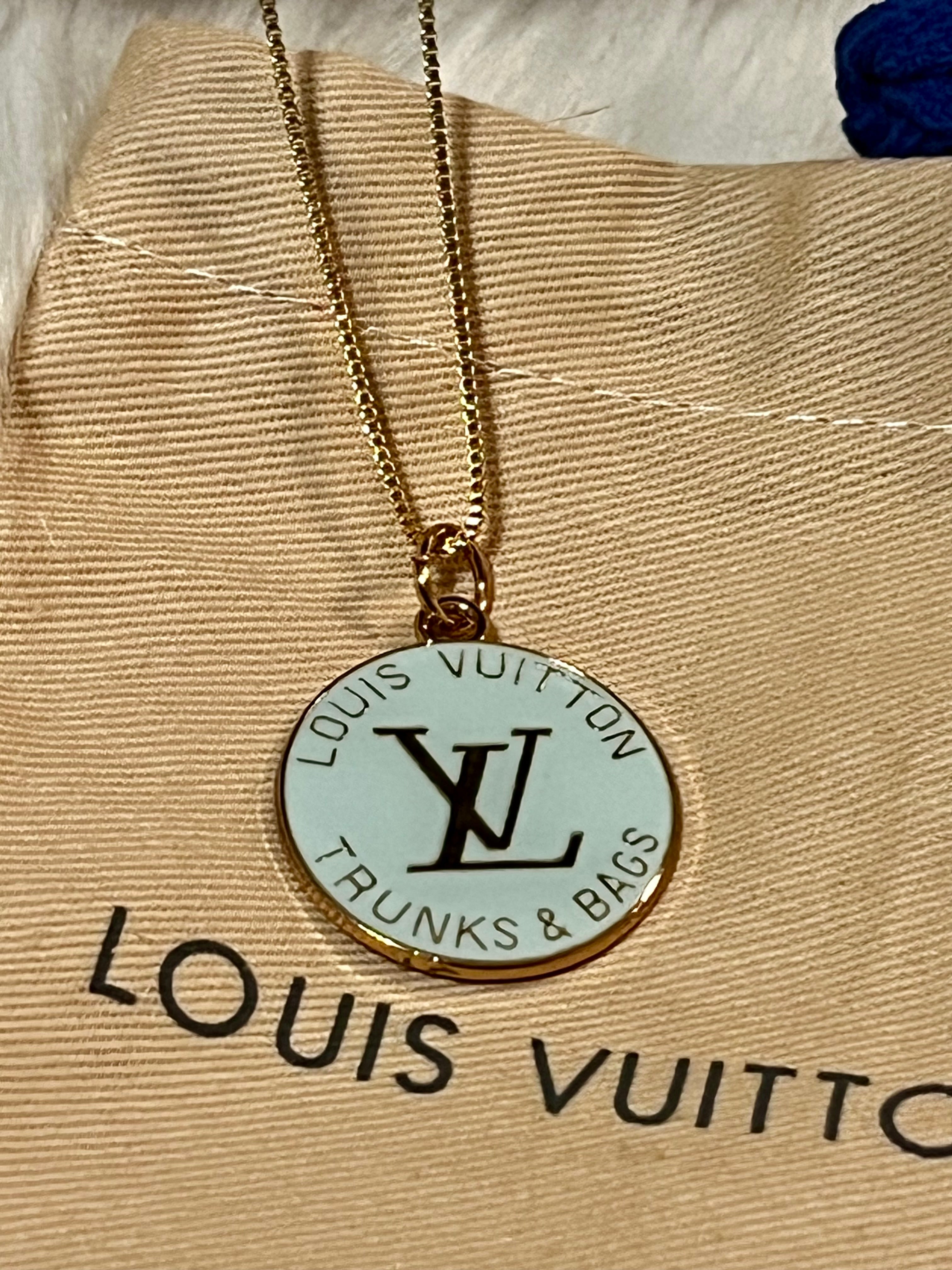LV Teal & Gold Pendant Box Chain Necklace