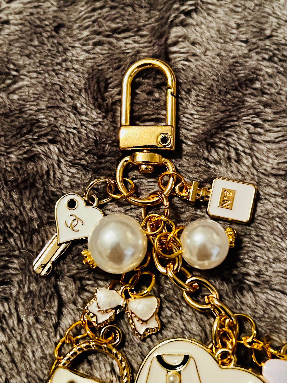 Chanel Gold & White Keychain