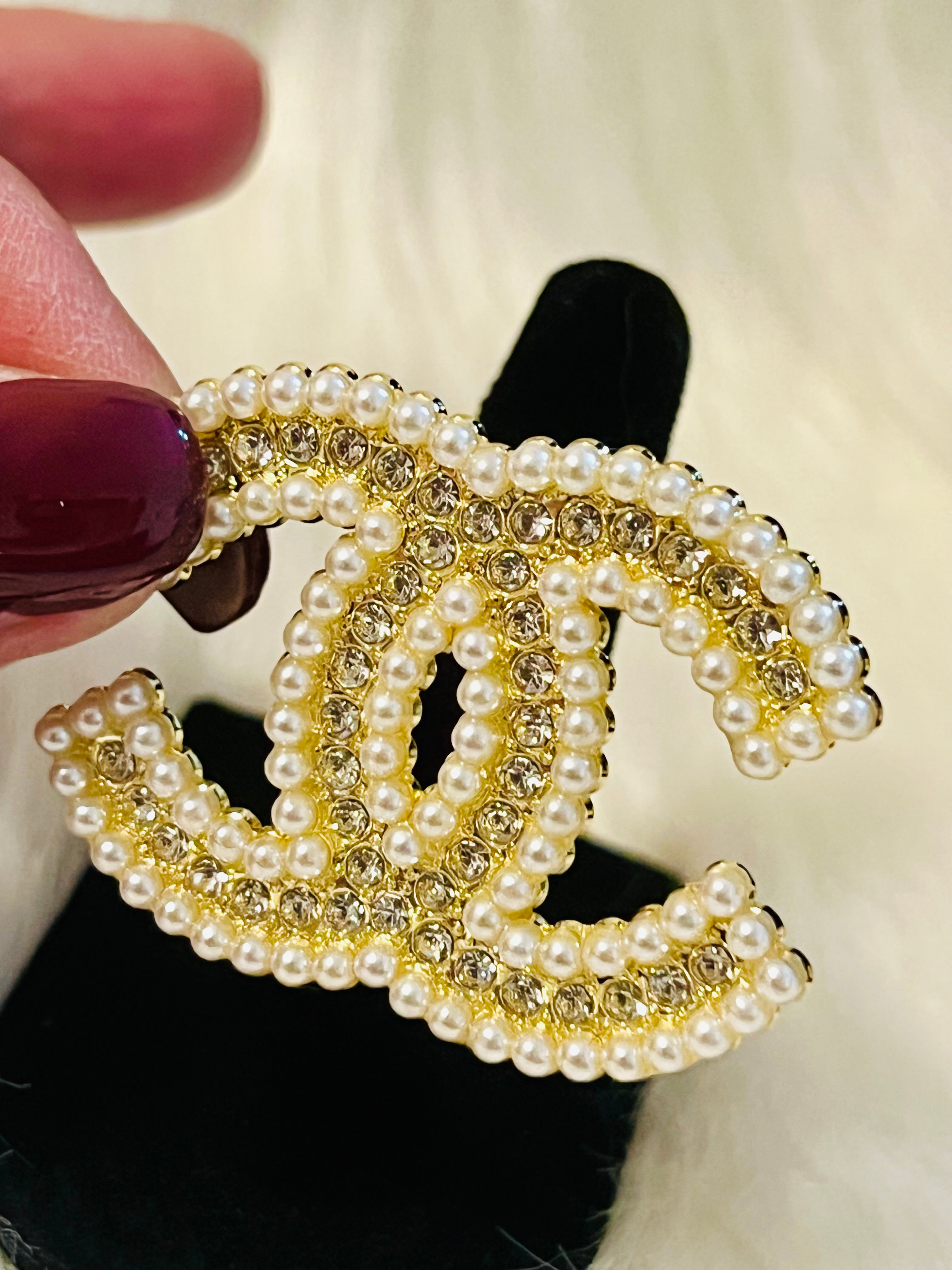 CHANEL Gold with Pearl & Rhinestone Accent Brooch
