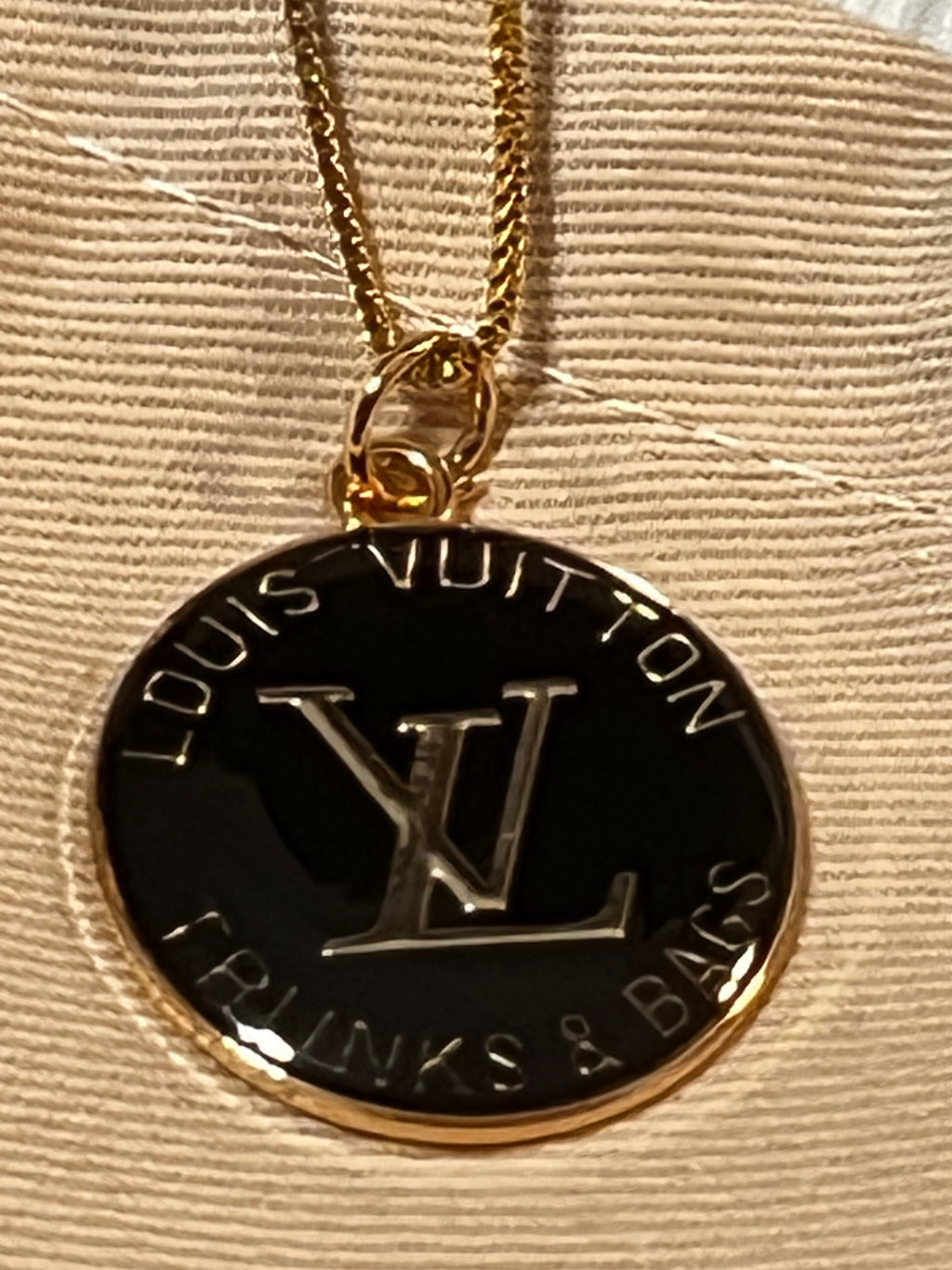 LV Black & Gold Pendant Box Chain Necklace