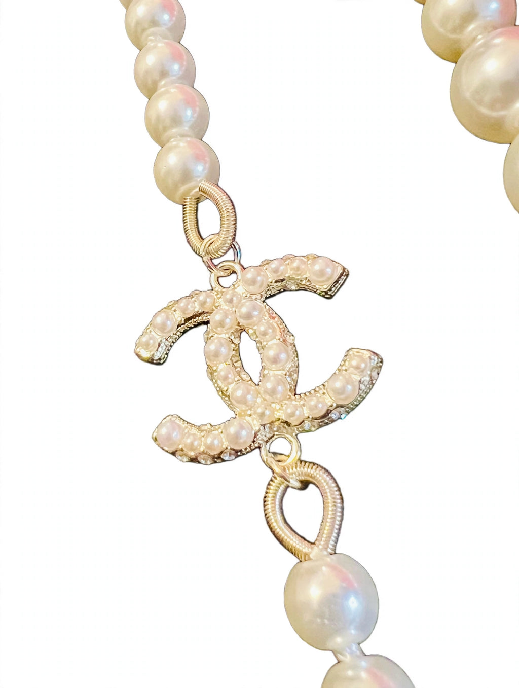 CHANEL Graduated Faux Pearl Choker Necklace CC Logo Inline Pearl CC + 100 Tag Extender 16"