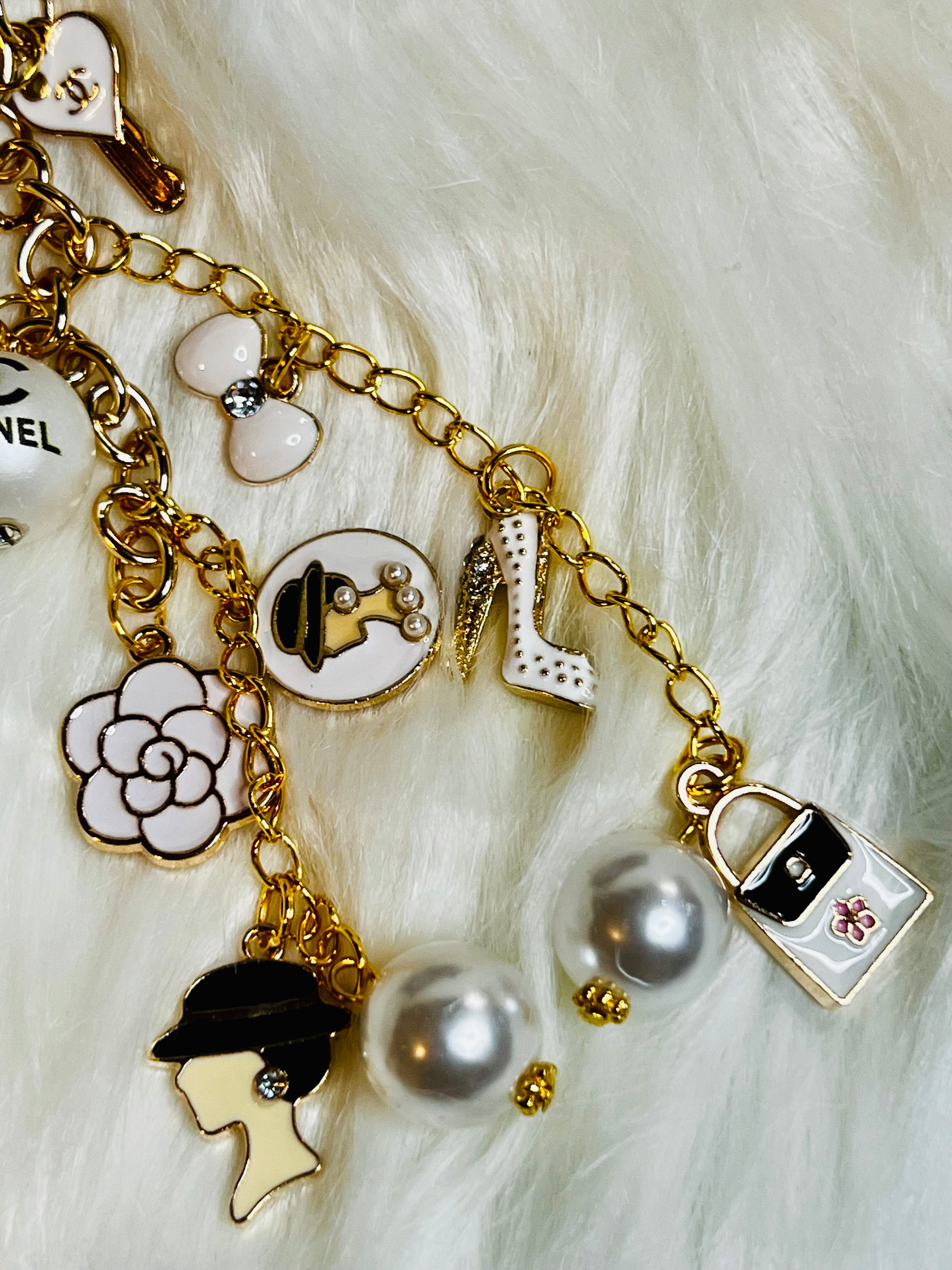 CHANEL Gold & White Charm Keychain