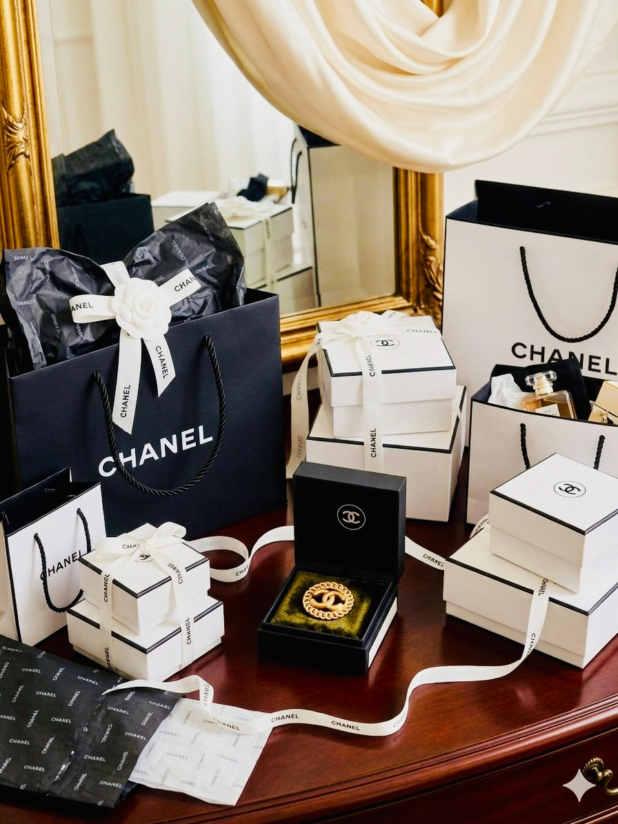 CHANEL Iconic Logo Gold Tone Brooch