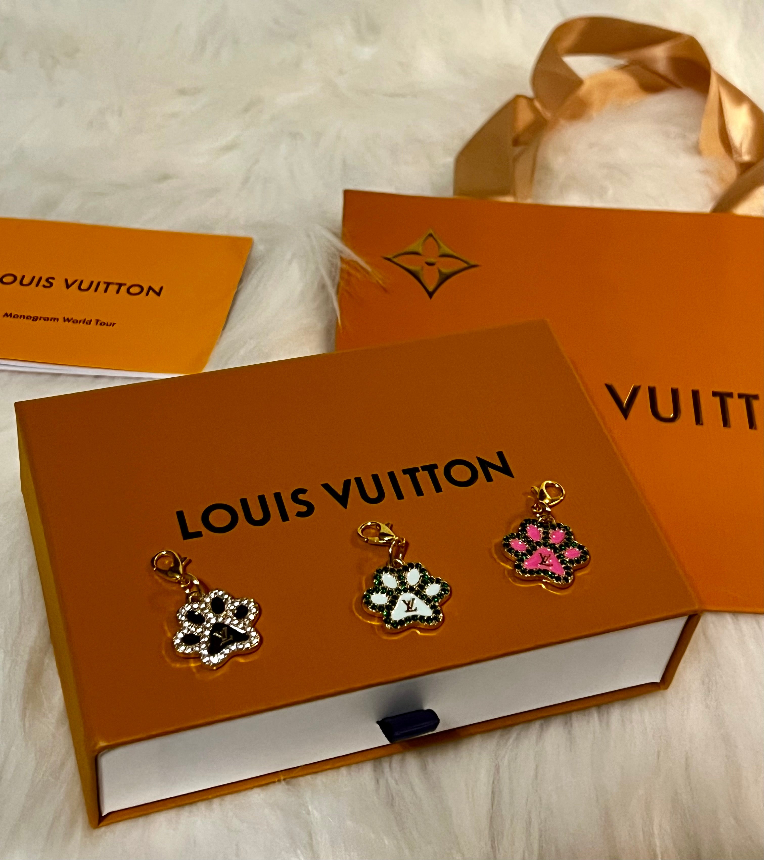 Louis Vuitton Paw Print Charm Gold & Black with Rhinestones