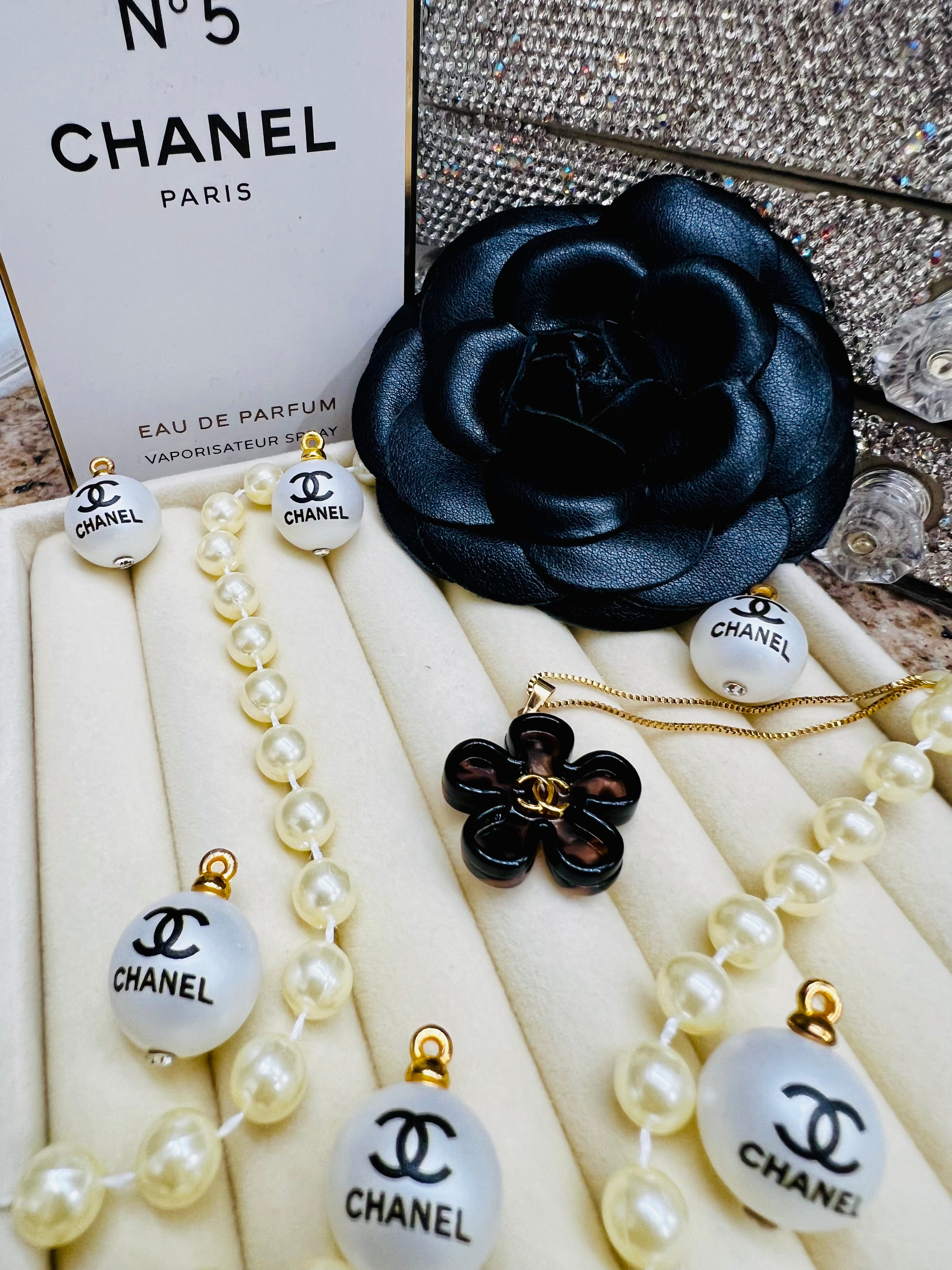CHANEL Cheetah Print with Gold Lettering Flower Style Pendant Necklace