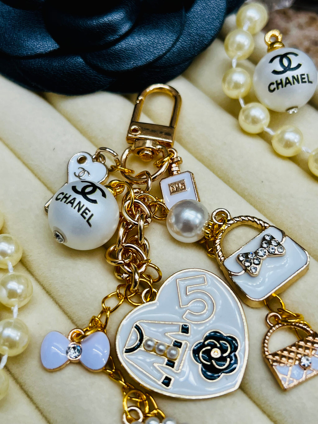 Chanel Gold & White Keychain