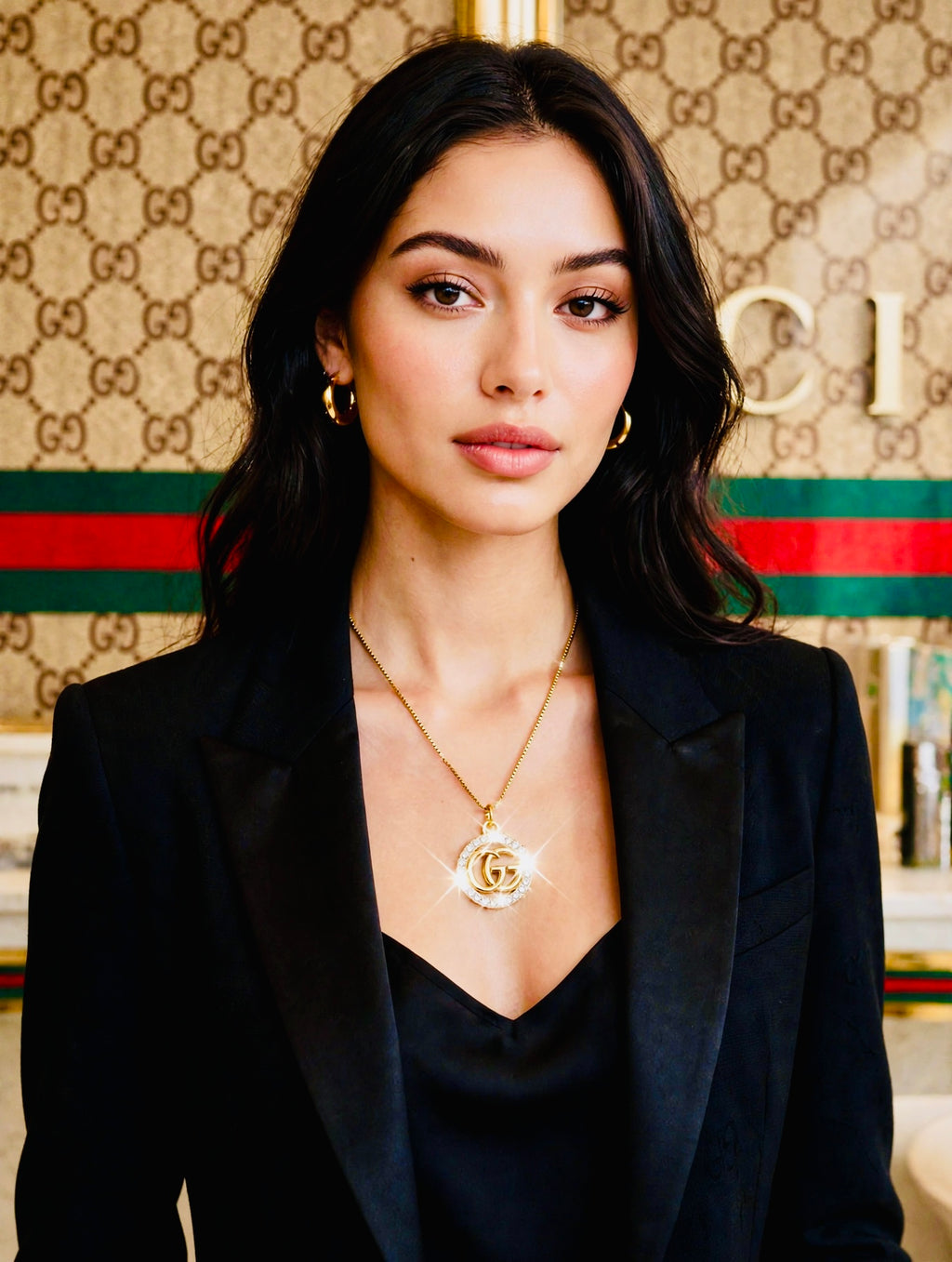 💎Gucci Gold Rhinestone Pendant Necklace💎