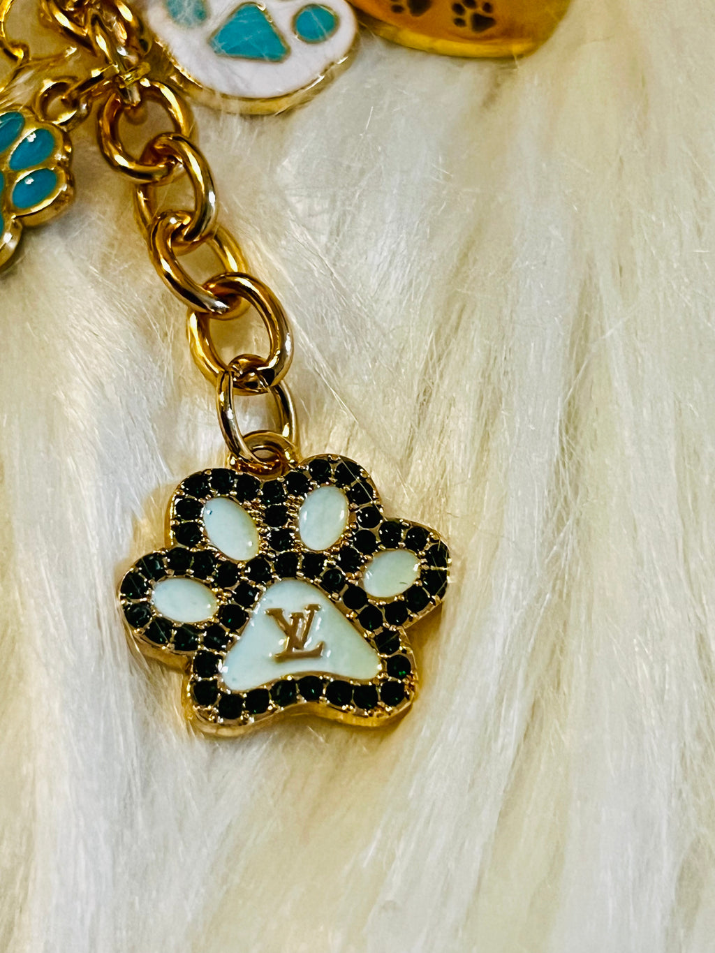 LV Blue & Gold Paw Print Charm Keychain 🐾💎