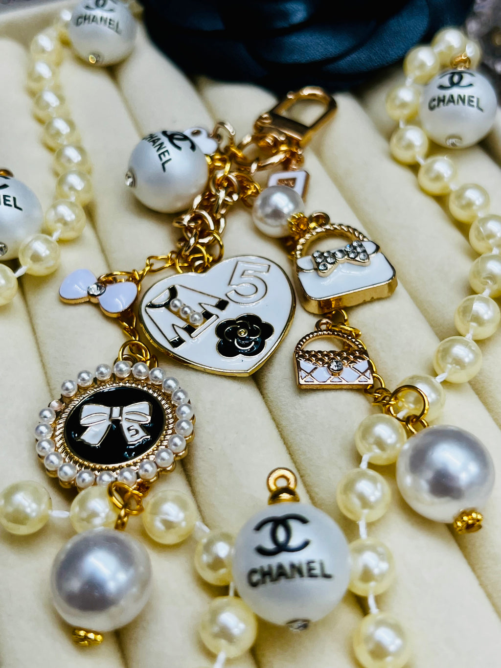 Chanel Gold & White Keychain