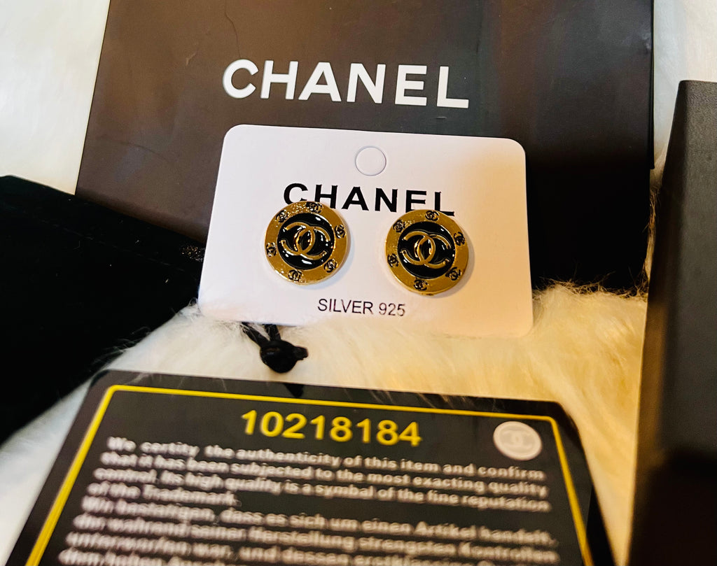 CHANEL Iconic Logo Gold & Black Earrings