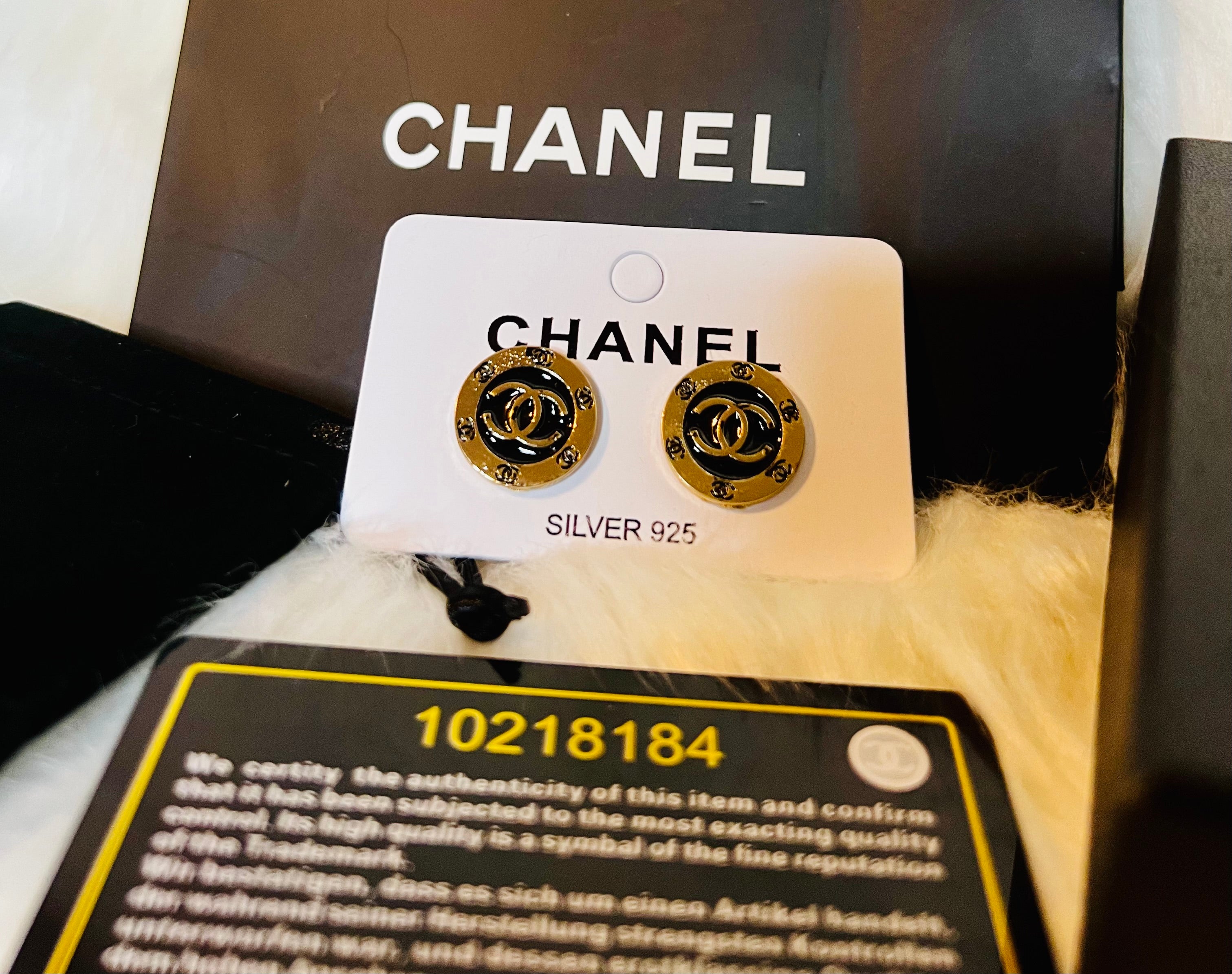 CHANEL Iconic Logo Gold & Black Earrings