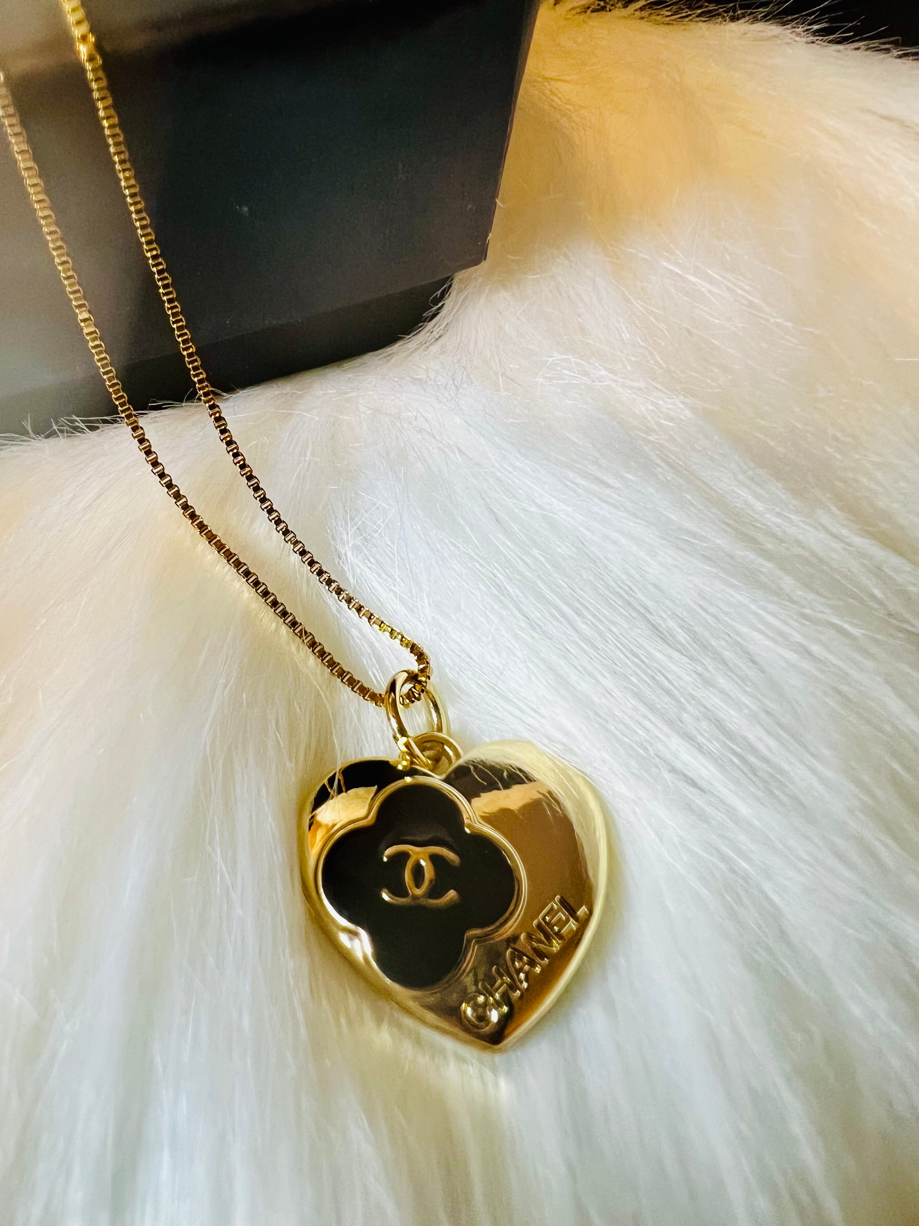 Luxury Brand Designer Gold & Black Heart Pendant Necklace