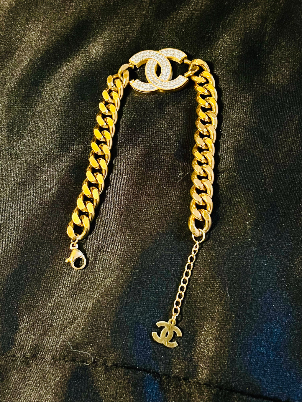 Chanel Logo Cuban Link Golden Bracelet