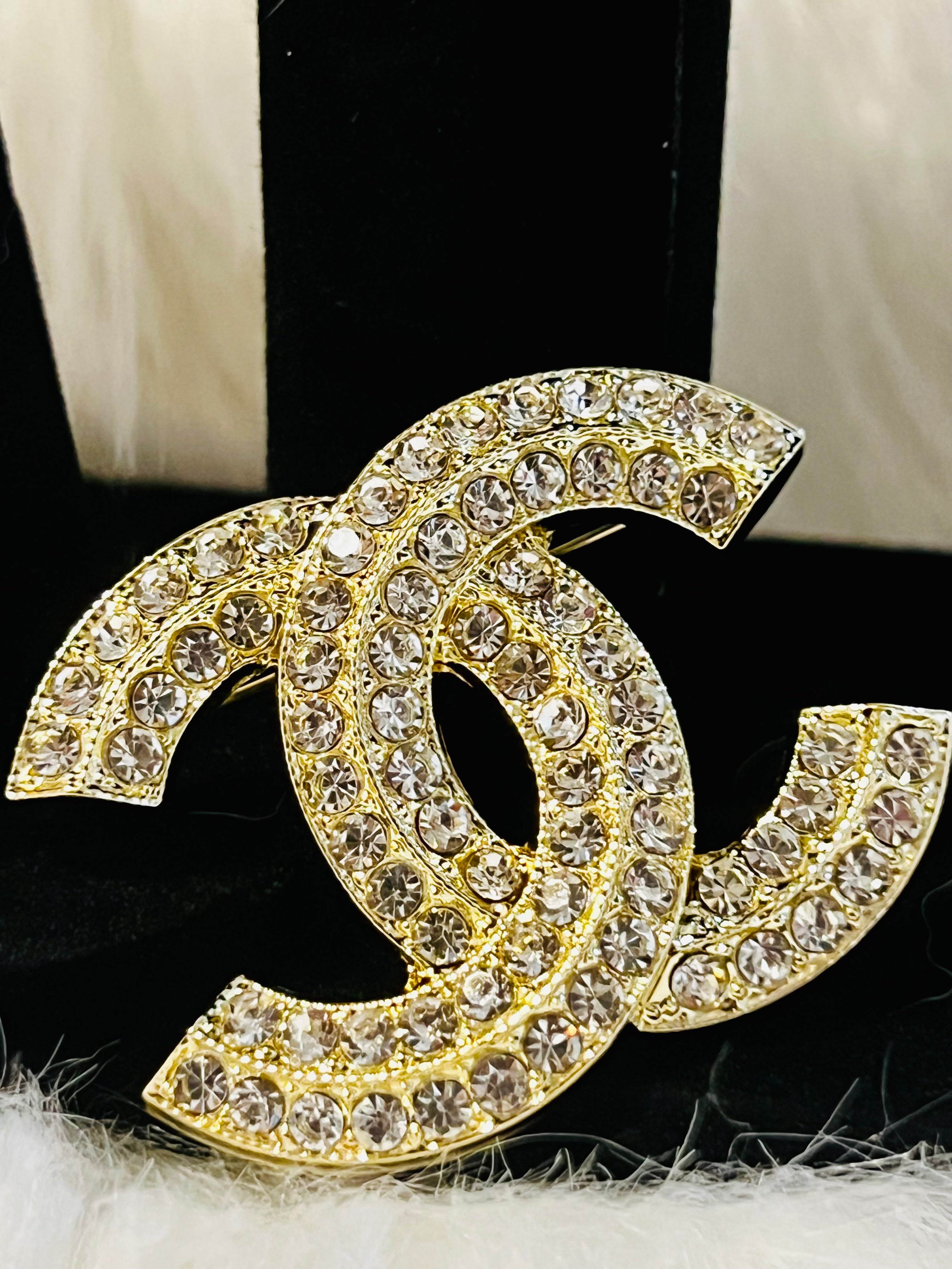 CHANEL Gold with Rhinestone Brooch