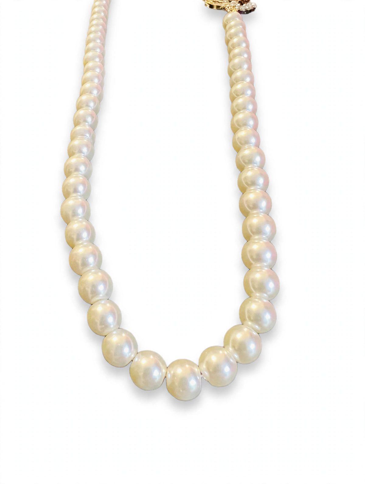 Vintage Chanel Double Strand Faux Pearl Necklace with Crystal Interlocking CC Charms