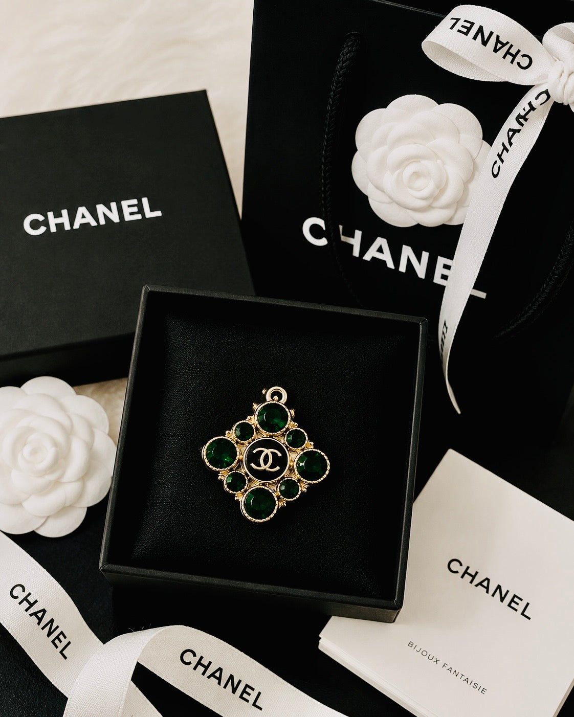 Vintage Inspired Emerald Chanel Pendant