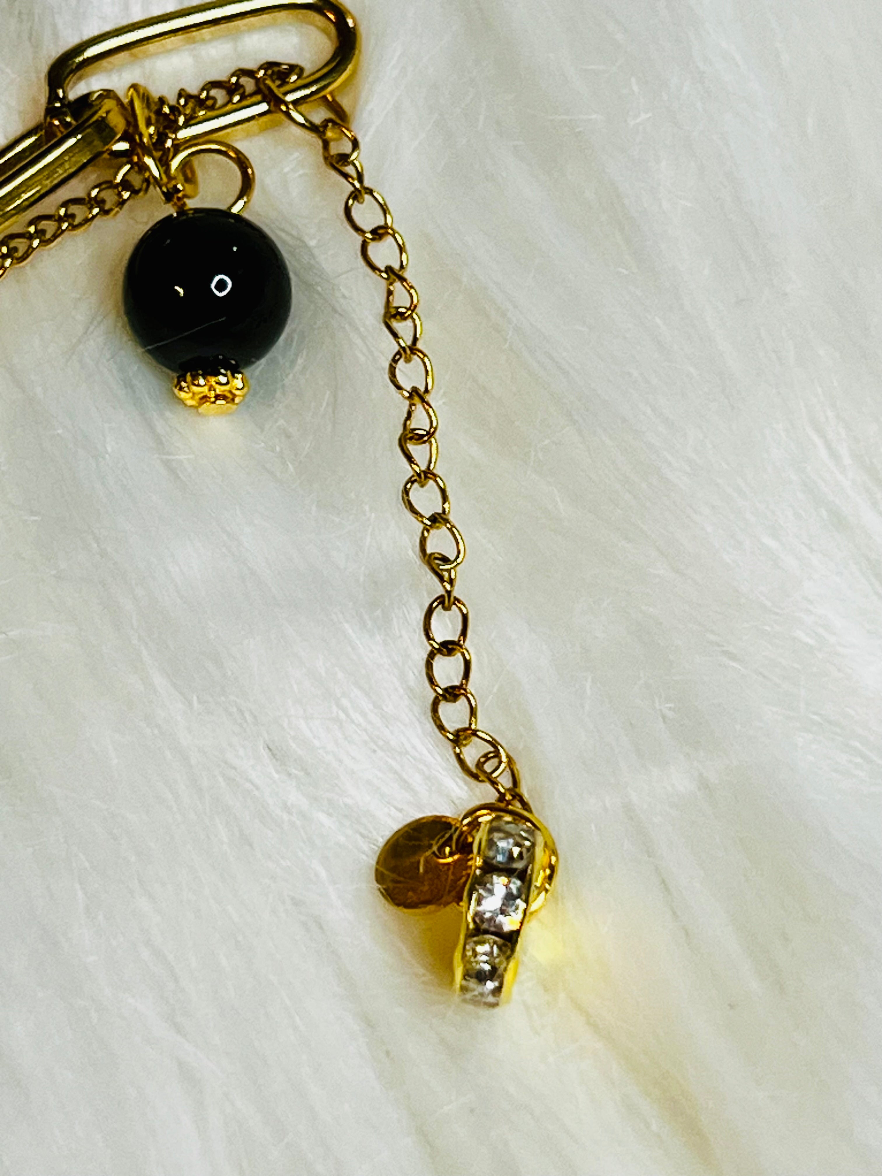 CHANEL Gold & Black Charm Chain Bracelet Heart Dangle