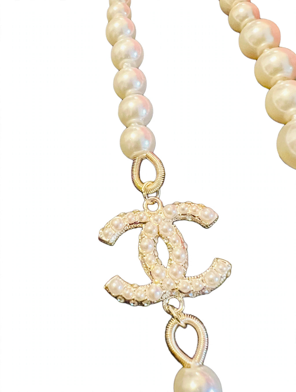 CHANEL Graduated Faux Pearl Choker Necklace CC Logo Inline Pearl CC + 100 Tag Extender 16"
