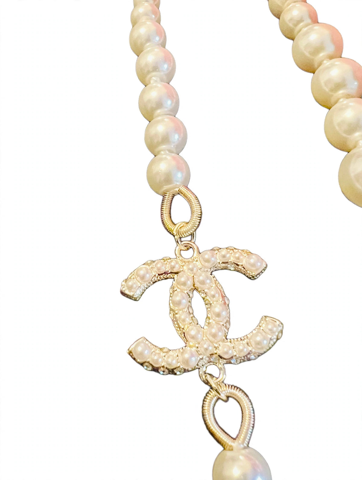 CHANEL Graduated Faux Pearl Choker Necklace CC Logo Inline Pearl CC + 100 Tag Extender 16"