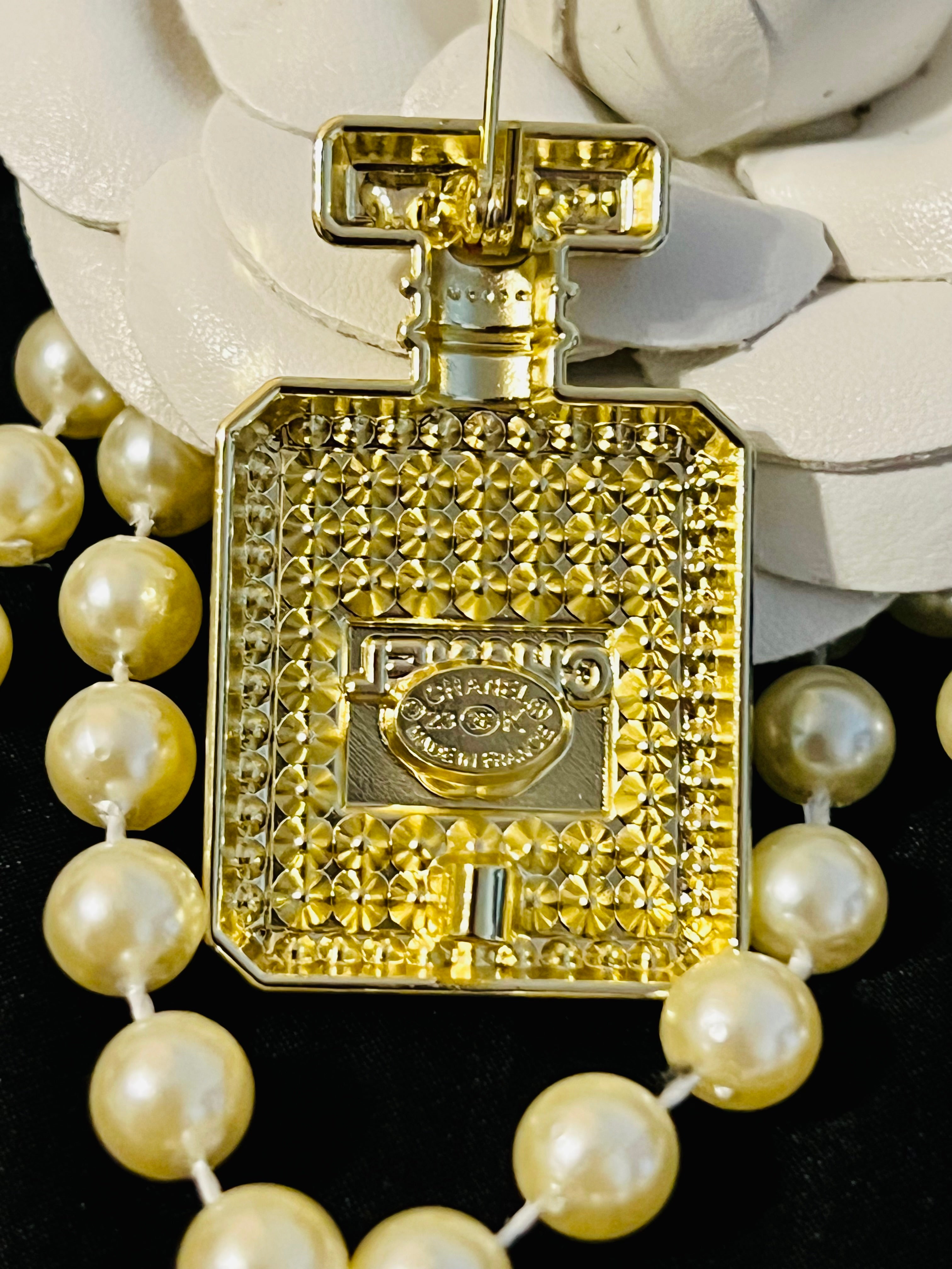 CHANEL Gold with Rhinestone Perfume Bottle Brooch