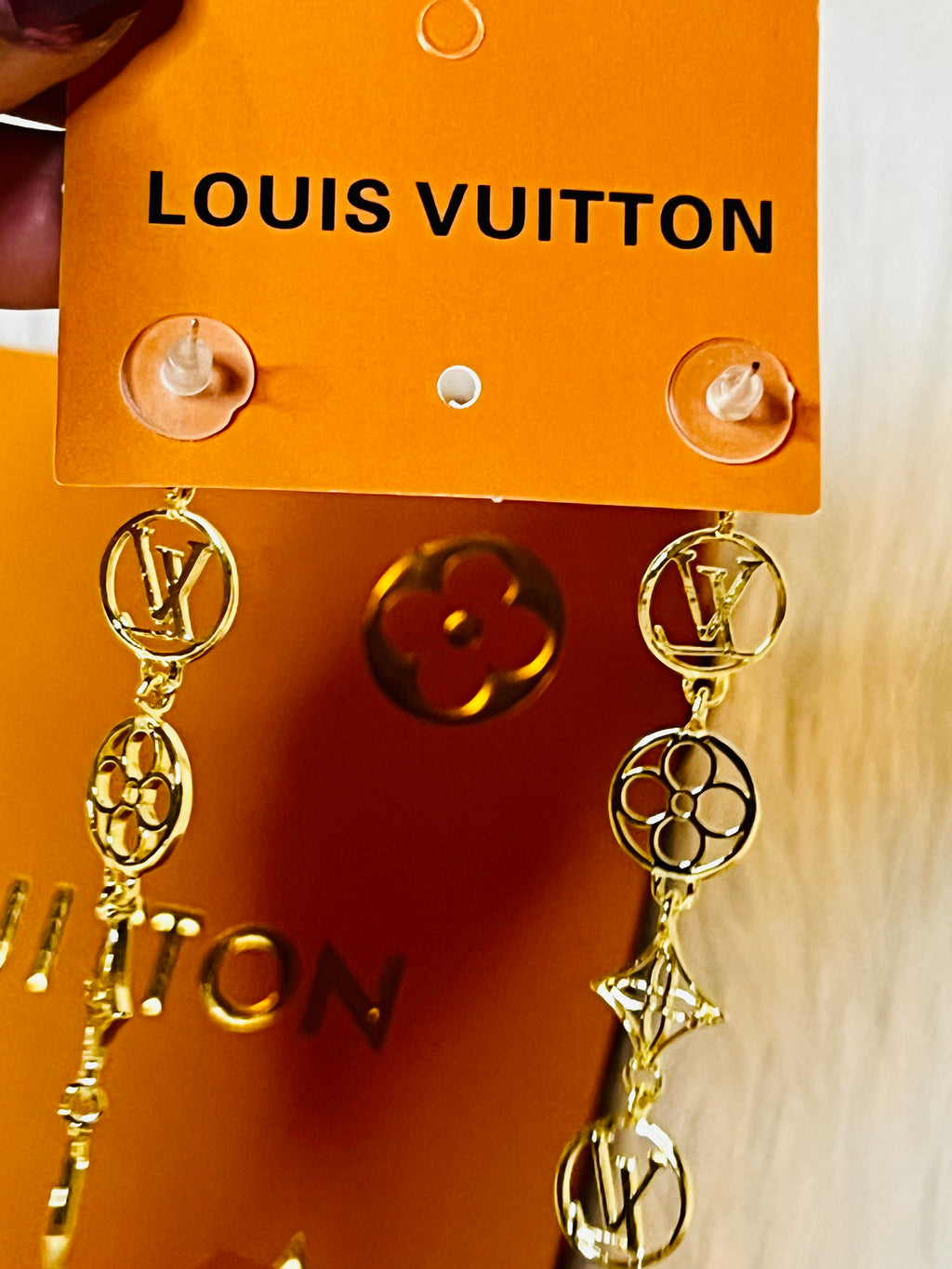 LV Logo + Design Gold Earrings