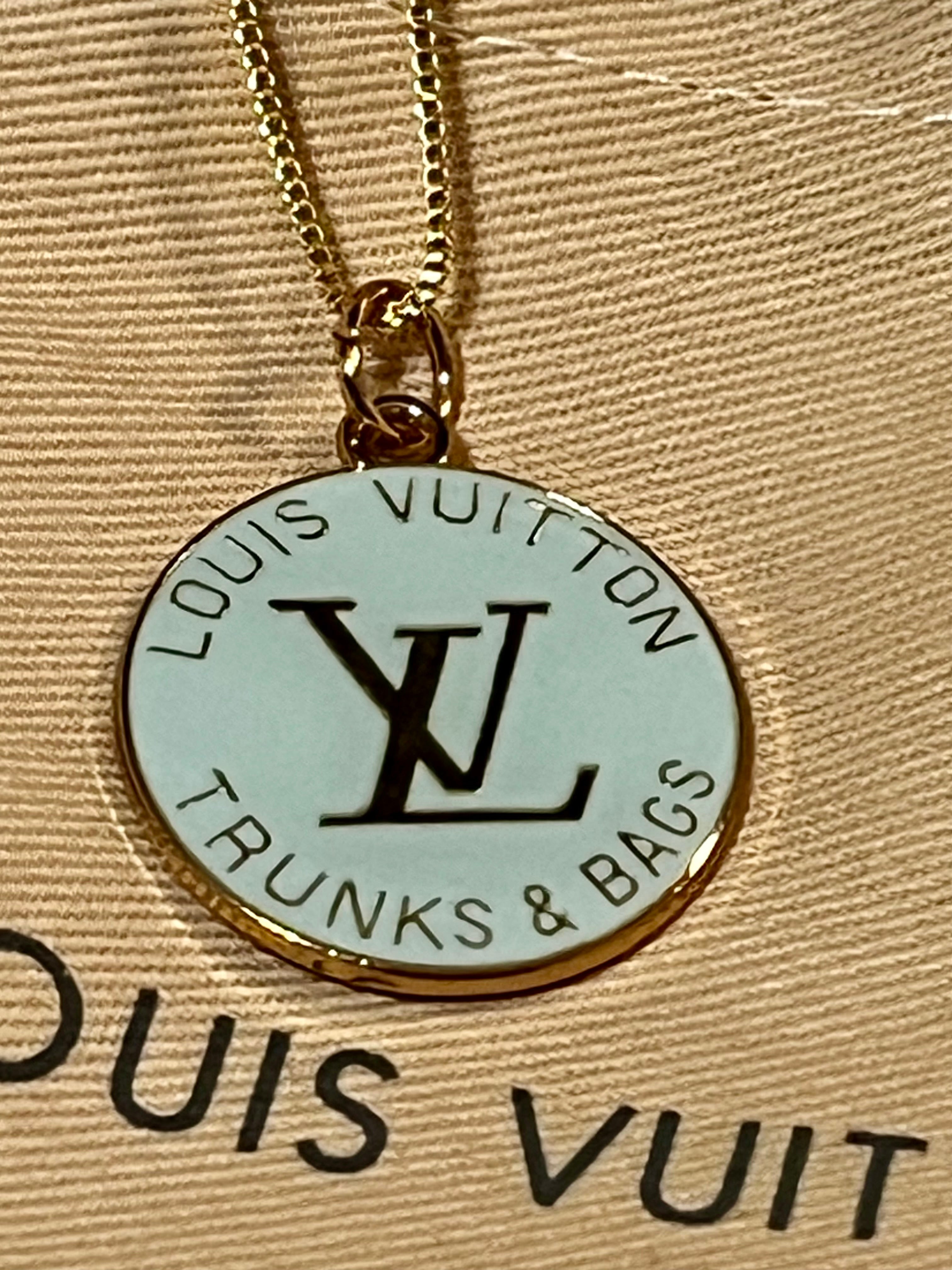 LV Teal & Gold Pendant Box Chain Necklace