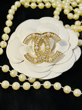 Stunning CHANEL Gold Crystal Brooch with Pearl Accents