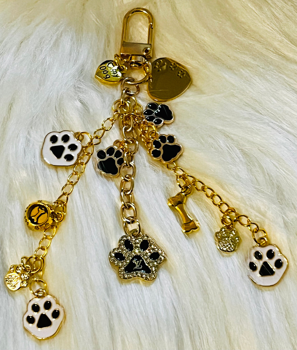 LV Black & Gold Paw Print Charm Keychain 🐾