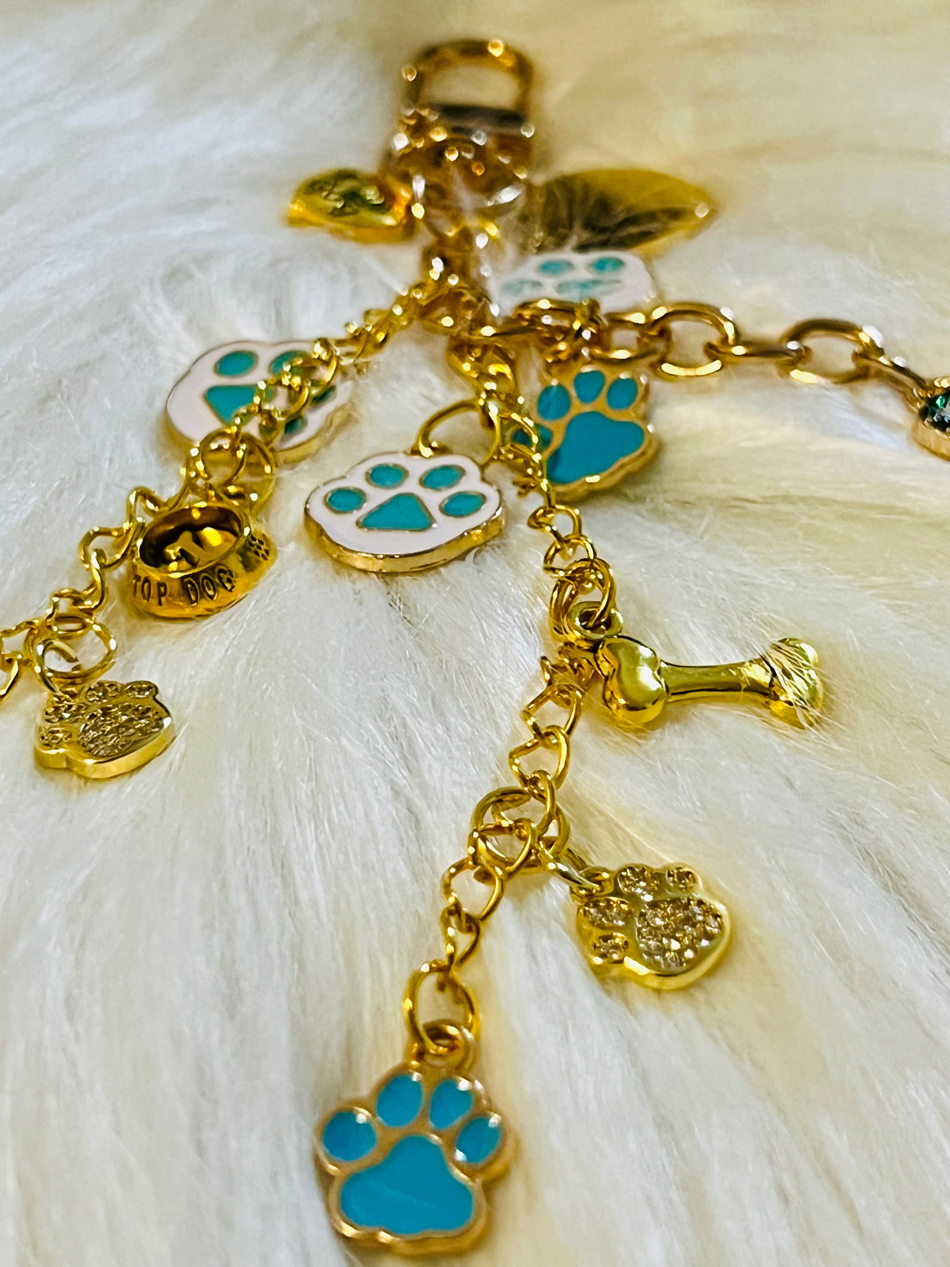 LV Blue & Gold Paw Print Charm Keychain 🐾💎