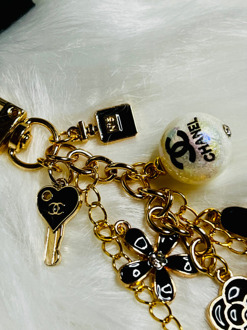 CHANEL Black & Gold Charm Keychain