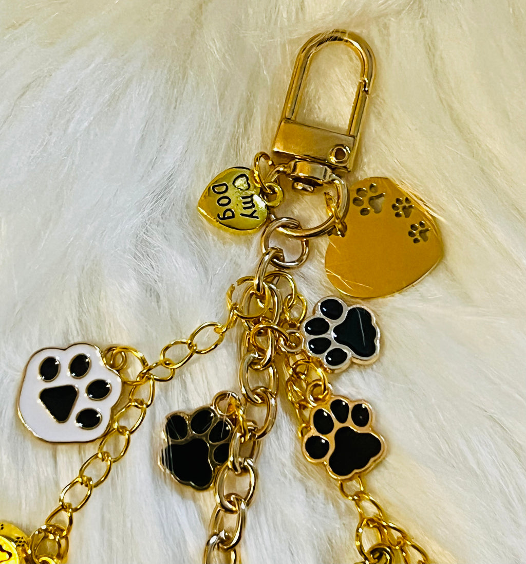 LV Black & Gold Paw Print Charm Keychain 🐾