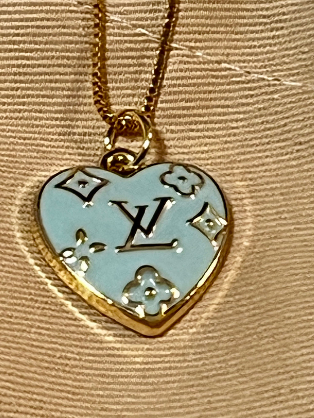 LV Teal & Black Heart Pendant Box Chain Necklace