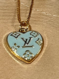 LV Teal & Black Heart Pendant Box Chain Necklace