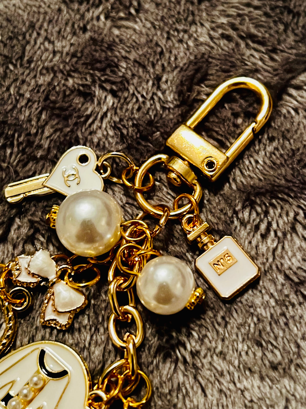 Chanel Gold & White Keychain