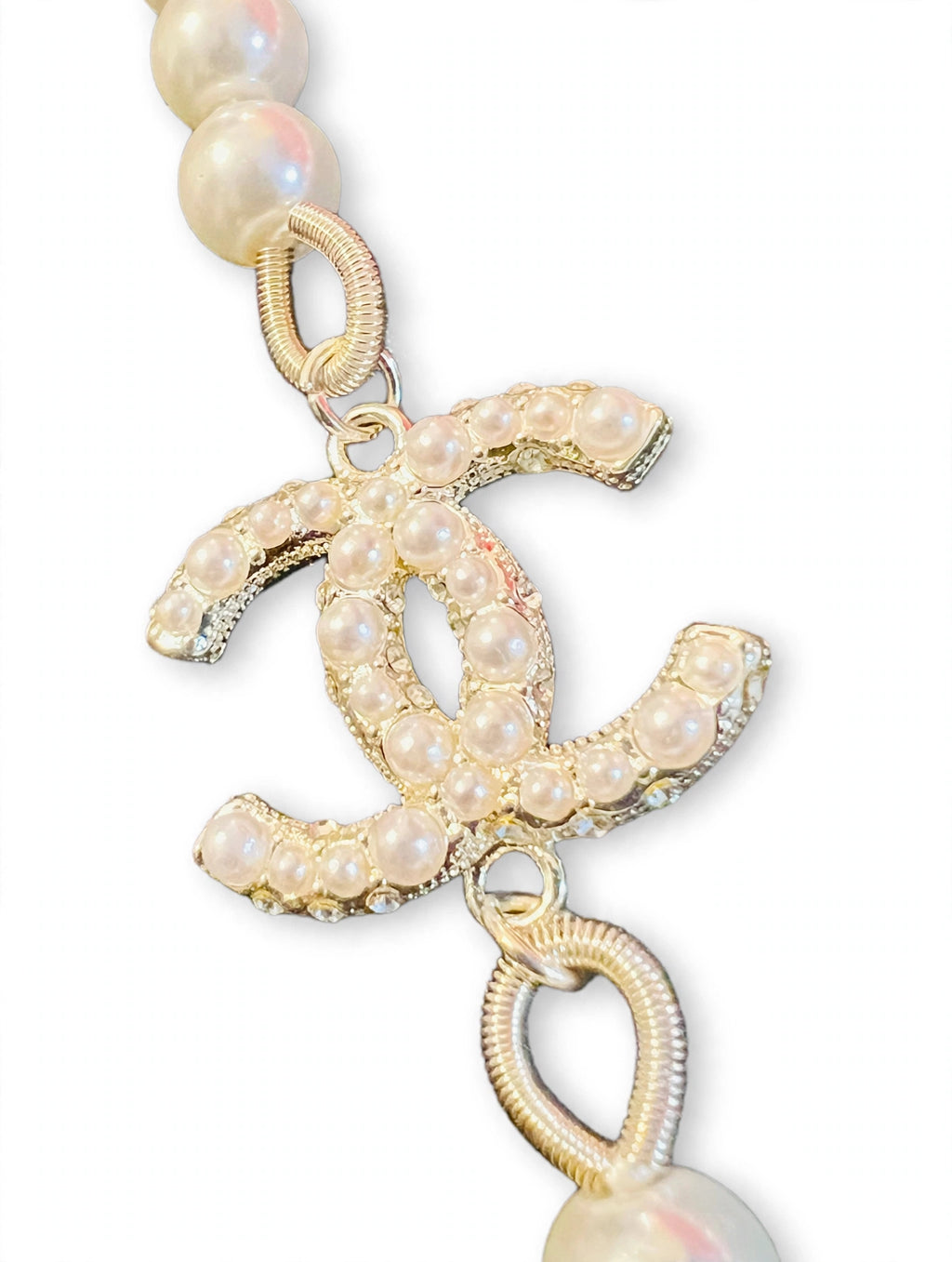 CHANEL Graduated Faux Pearl Choker Necklace CC Logo Inline Pearl CC + 100 Tag Extender 16"
