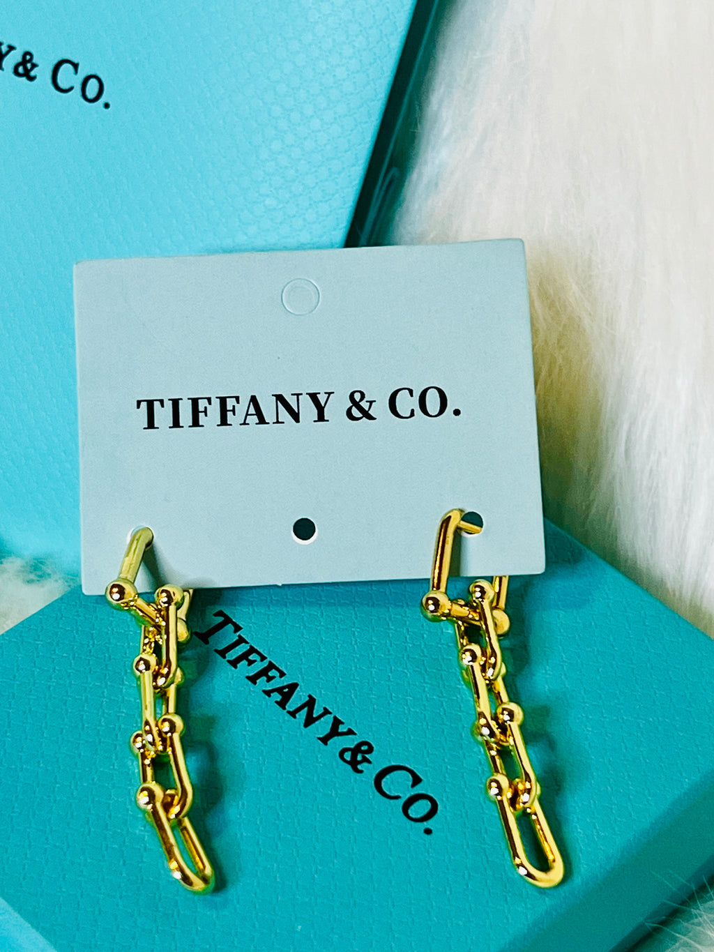 Tiffany & Co. Gold Paperclip Style Dangle Earrings