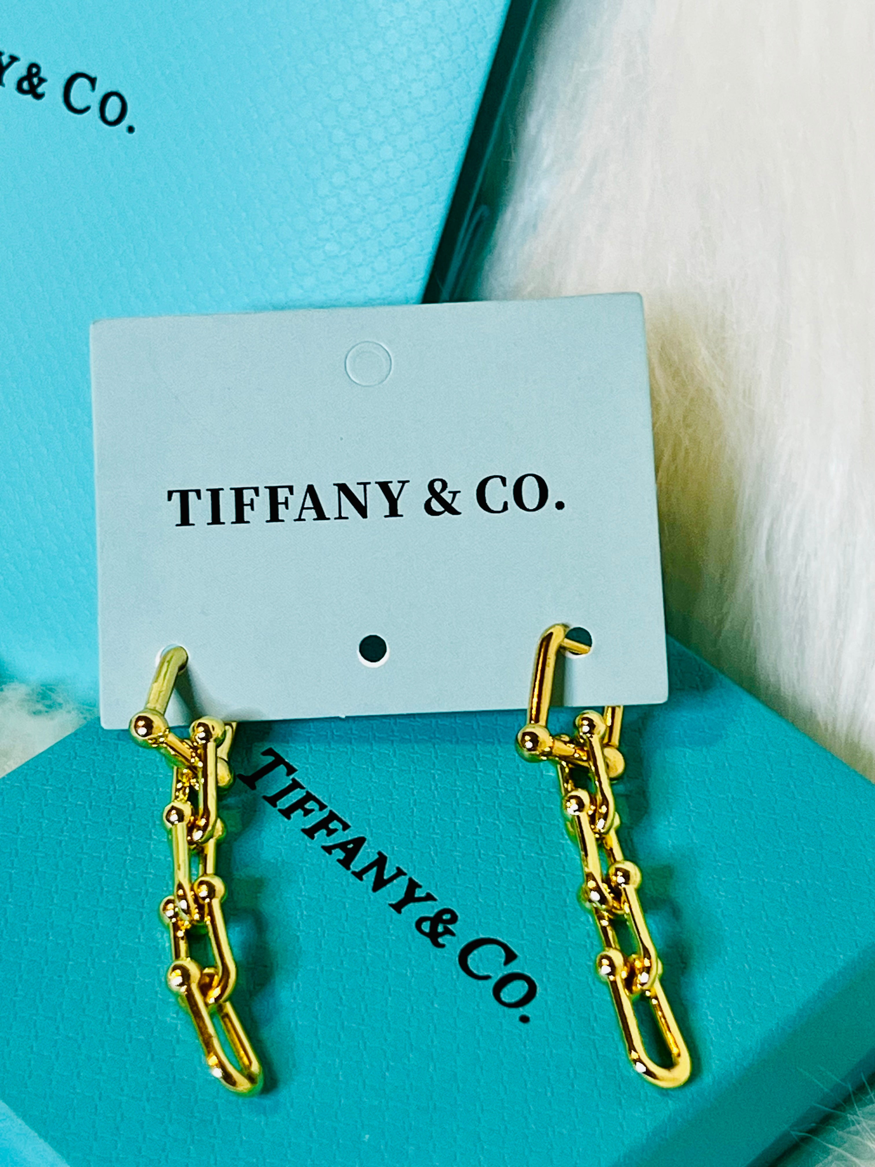 Tiffany & Co. Gold Paperclip Style Dangle Earrings