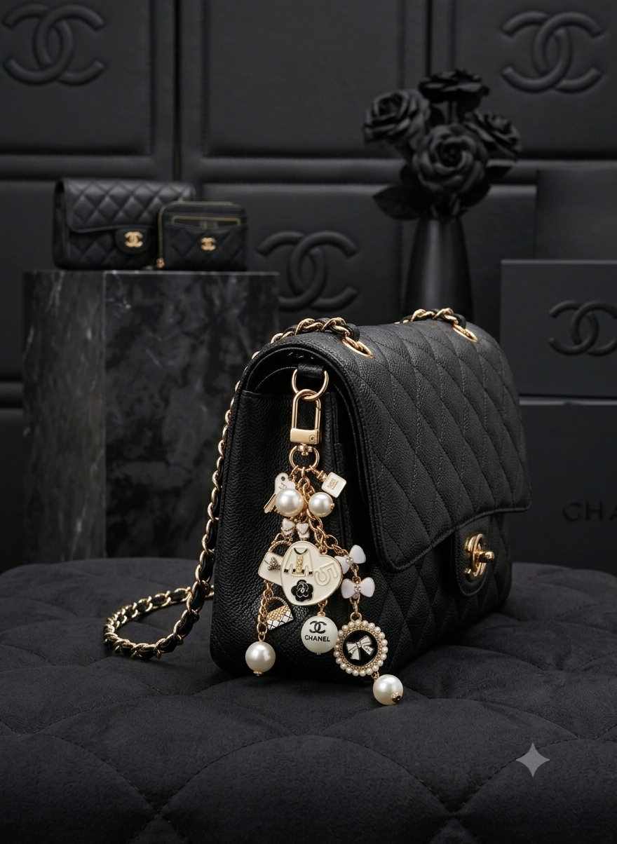 Chanel Gold & White Keychain
