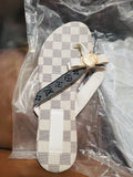 LOUIS VUITTON White Checkered Sandals